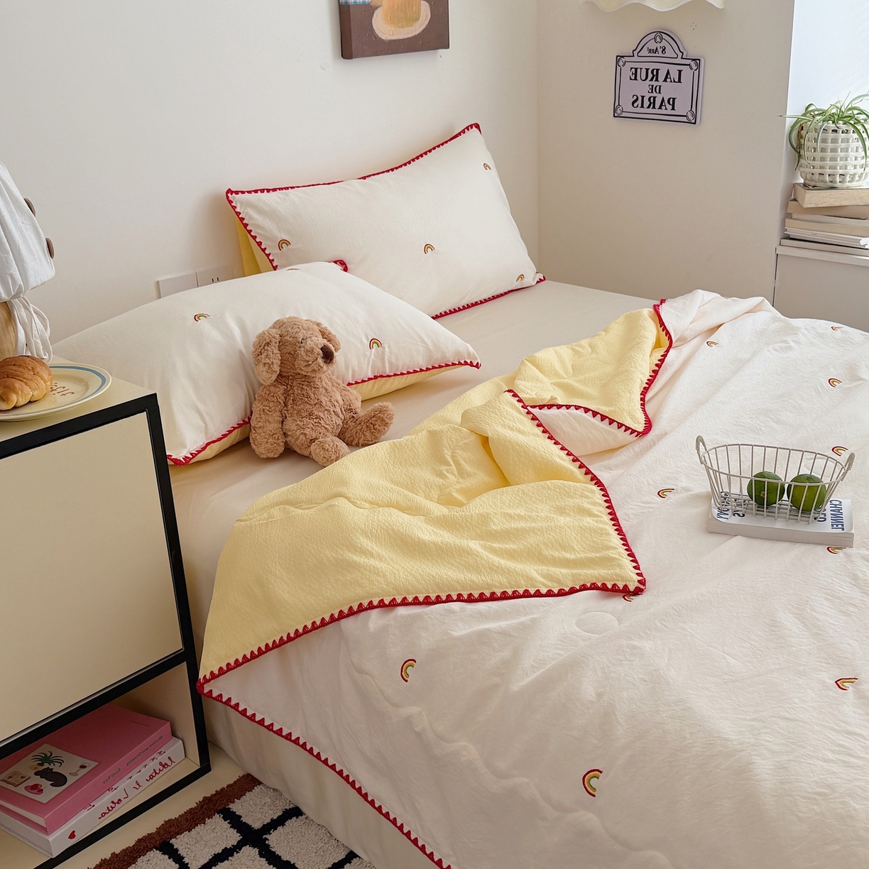 91家纺网 家纺一手货源 找家纺 顾里家纺 2026新款韩风刺绣云朵棉夏被夏凉被空调被 ins彩虹