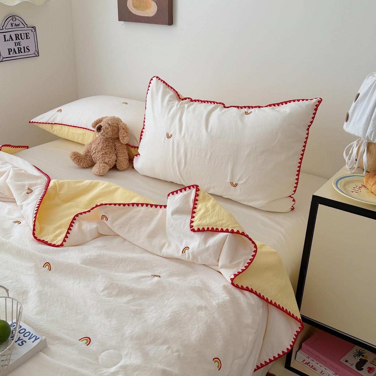 91家纺网 家纺一手货源 找家纺 顾里家纺 2026新款韩风刺绣云朵棉夏被夏凉被空调被 ins彩虹