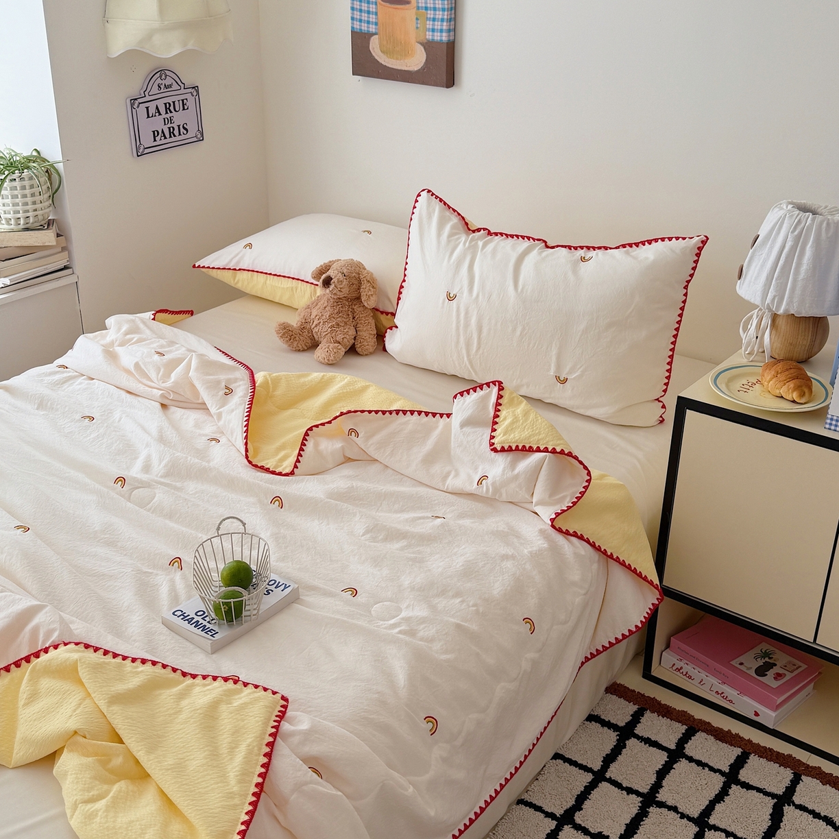 91家纺网 家纺一手货源 找家纺 顾里家纺 2026新款韩风刺绣云朵棉夏被夏凉被空调被 ins彩虹