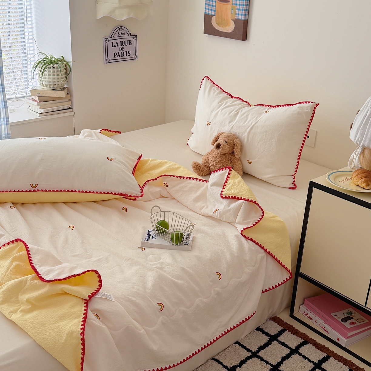 91家纺网 家纺一手货源 找家纺 顾里家纺 2026新款韩风刺绣云朵棉夏被夏凉被空调被 ins彩虹