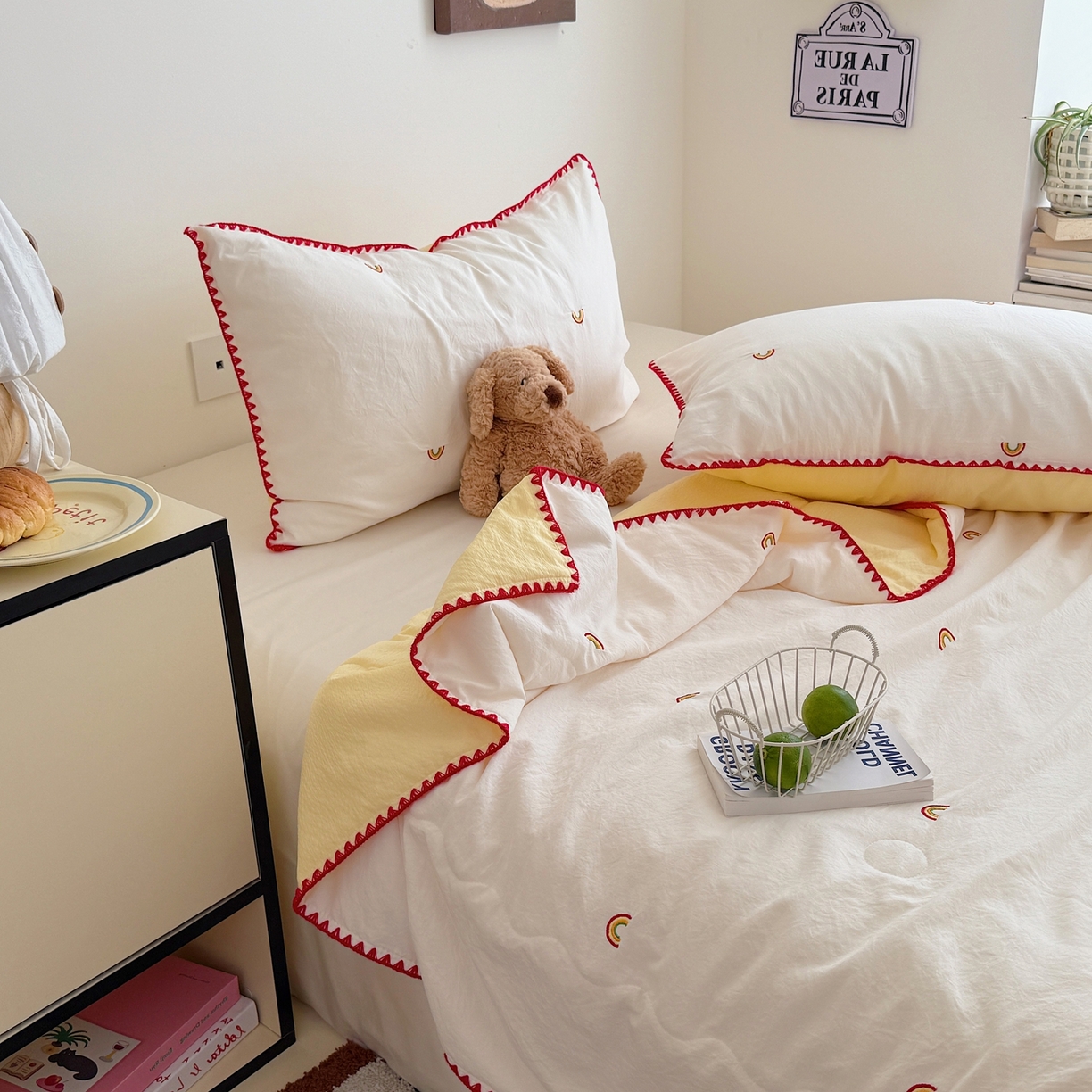 91家纺网 家纺一手货源 找家纺 顾里家纺 2026新款韩风刺绣云朵棉夏被夏凉被空调被 ins彩虹