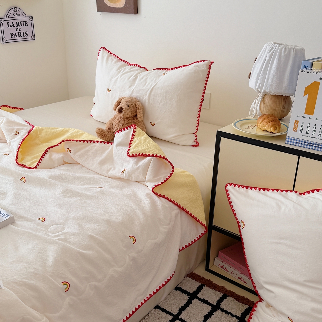 91家纺网 家纺一手货源 找家纺 顾里家纺 2026新款韩风刺绣云朵棉夏被夏凉被空调被 ins彩虹