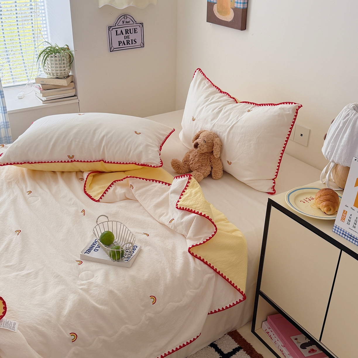 91家纺网 家纺一手货源 找家纺 顾里家纺 2026新款韩风刺绣云朵棉夏被夏凉被空调被 ins彩虹