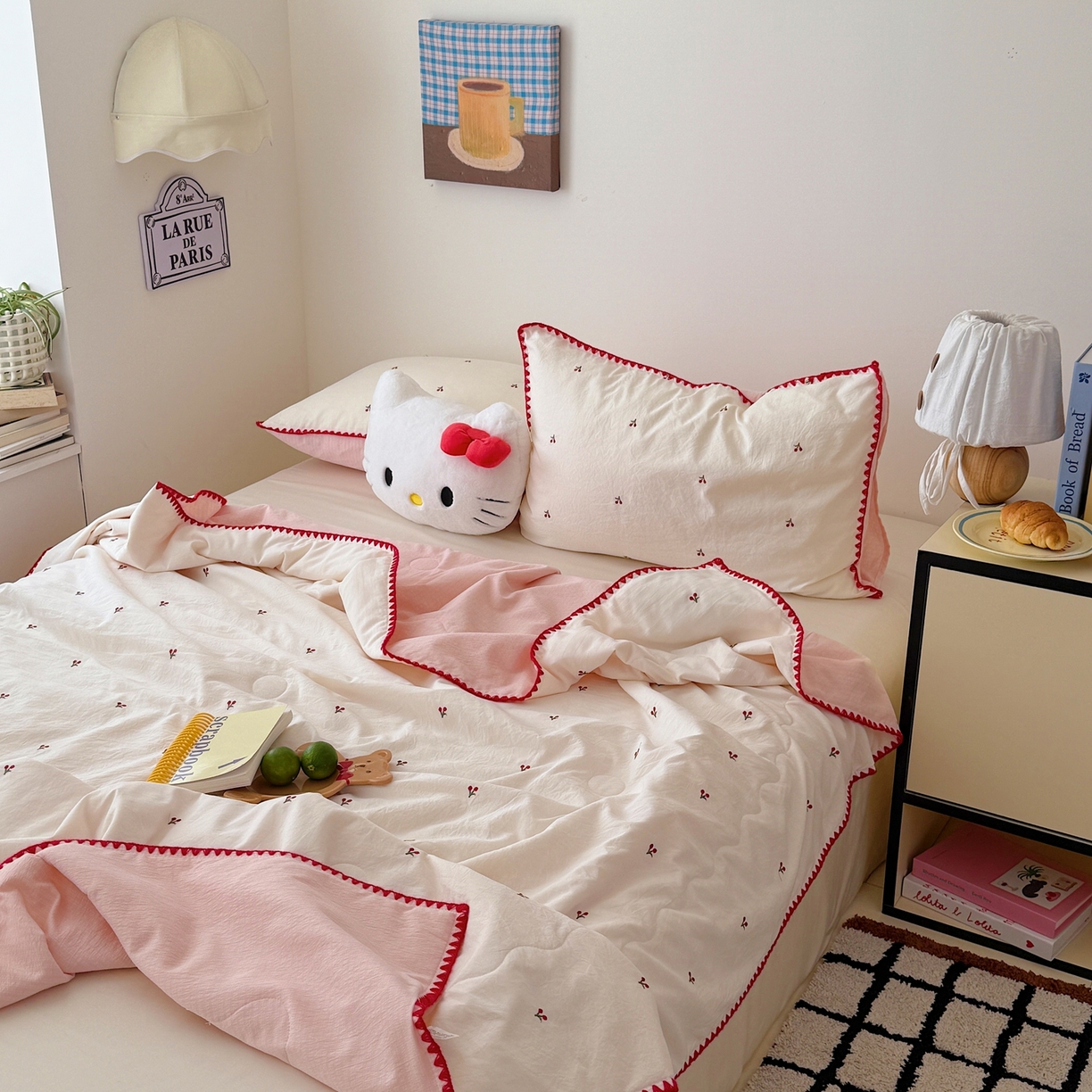 91家纺网 家纺一手货源 找家纺 顾里家纺 2026新款韩风刺绣云朵棉夏被夏凉被空调被 ins樱桃