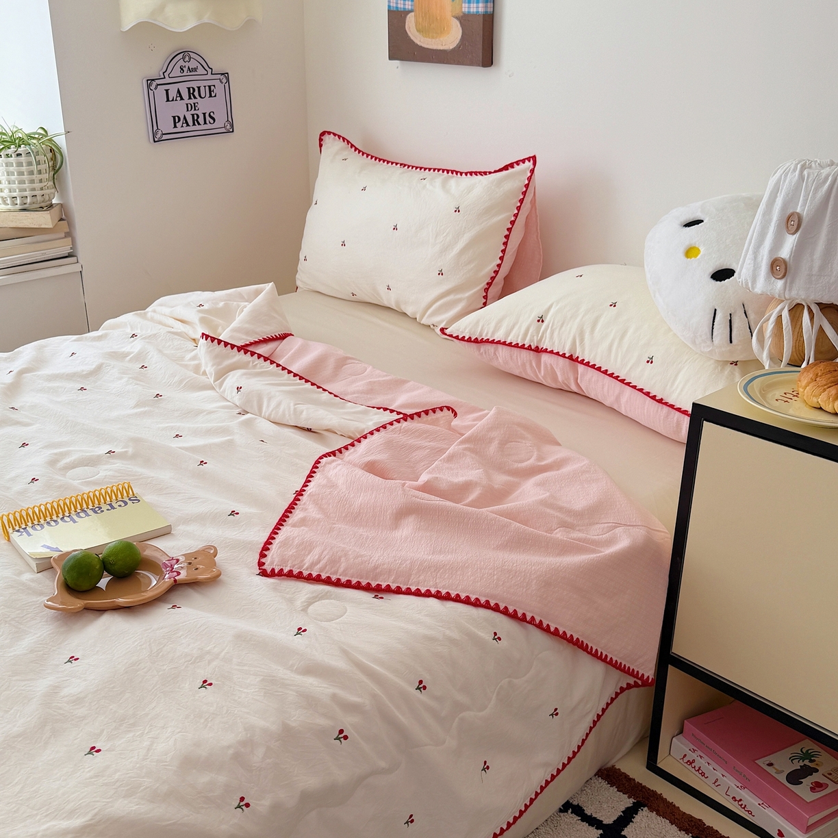 91家纺网 家纺一手货源 找家纺 顾里家纺 2026新款韩风刺绣云朵棉夏被夏凉被空调被 ins樱桃