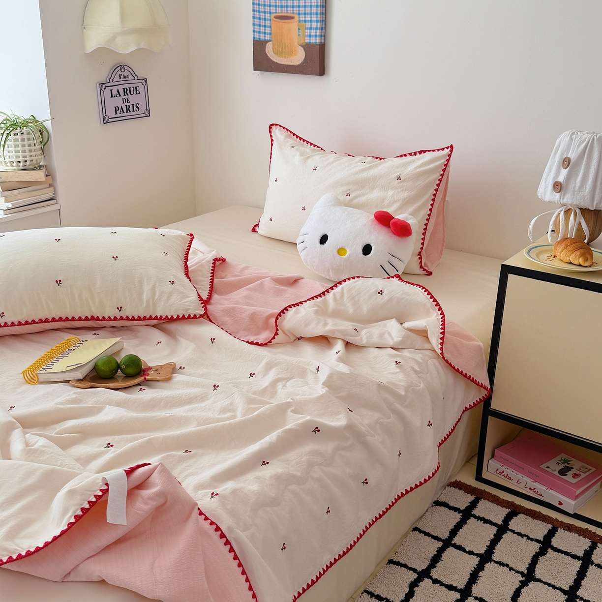 91家纺网 家纺一手货源 找家纺 顾里家纺 2026新款韩风刺绣云朵棉夏被夏凉被空调被 ins樱桃