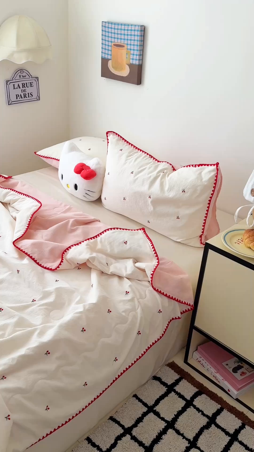 91家纺网 家纺一手货源 找家纺 顾里家纺 2026新款韩风刺绣云朵棉夏被夏凉被空调被 ins樱桃