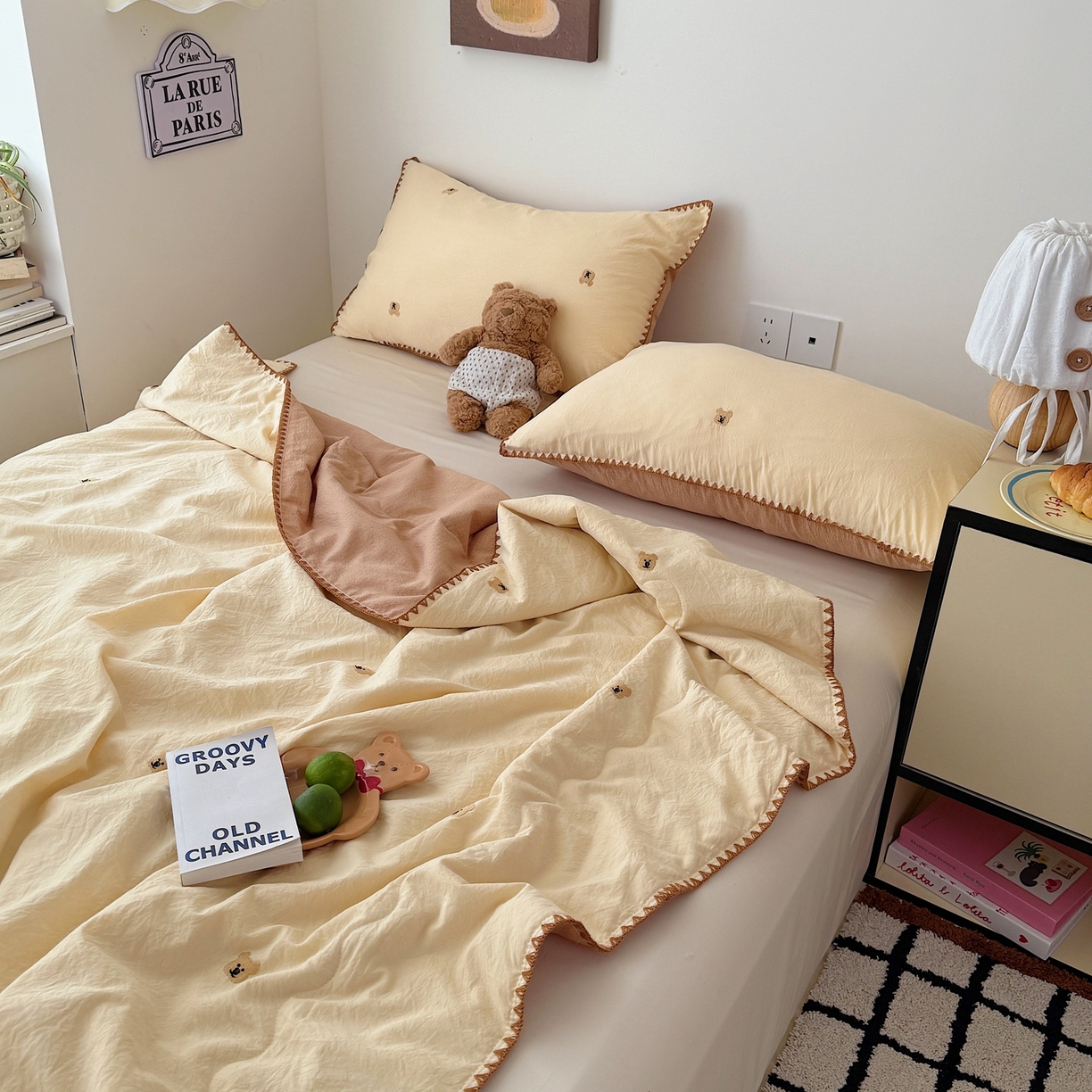 91家纺网 家纺一手货源 找家纺 顾里家纺 2026新款韩风刺绣云朵棉夏被夏凉被空调被 ins棕熊