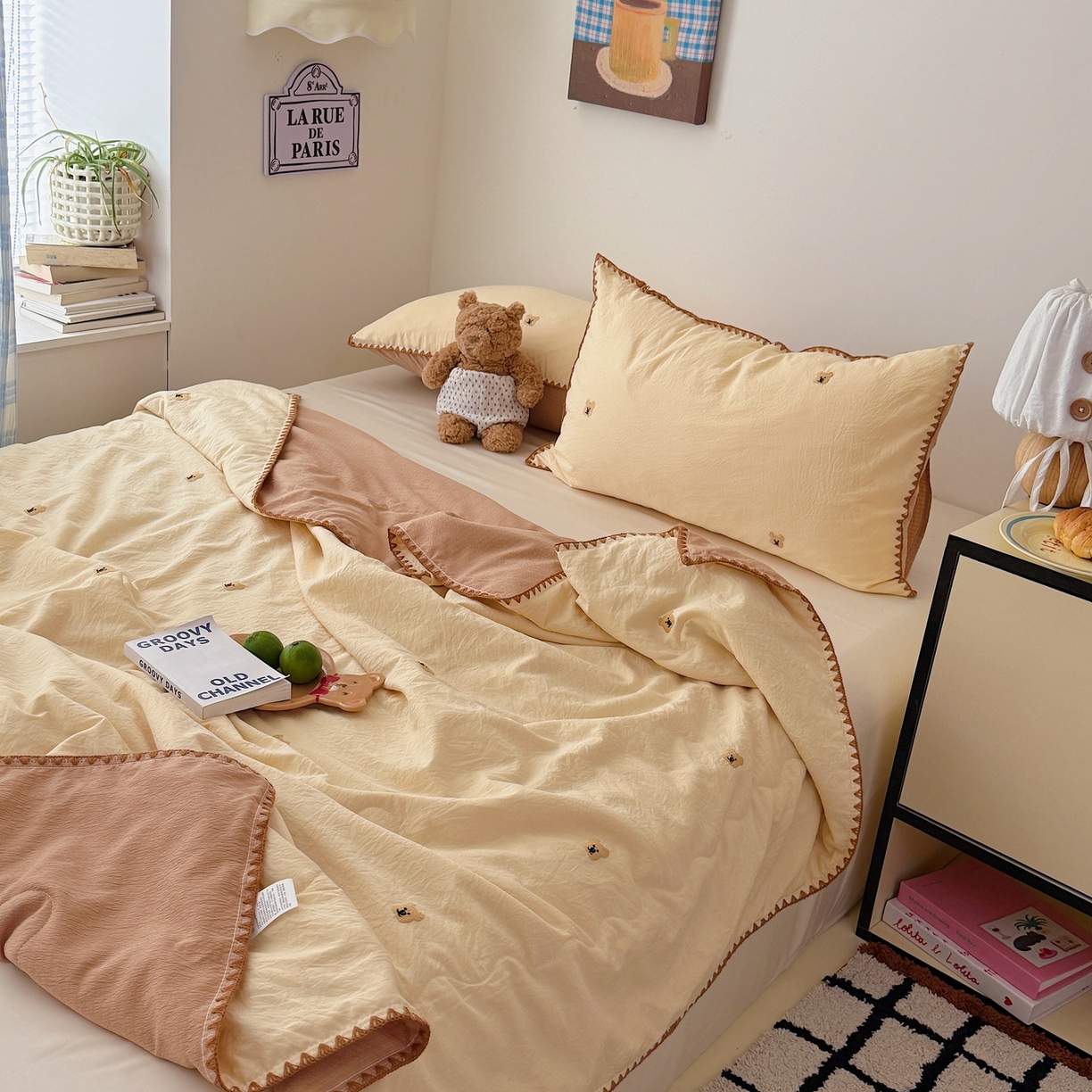 91家纺网 家纺一手货源 找家纺 顾里家纺 2026新款韩风刺绣云朵棉夏被夏凉被空调被 ins棕熊