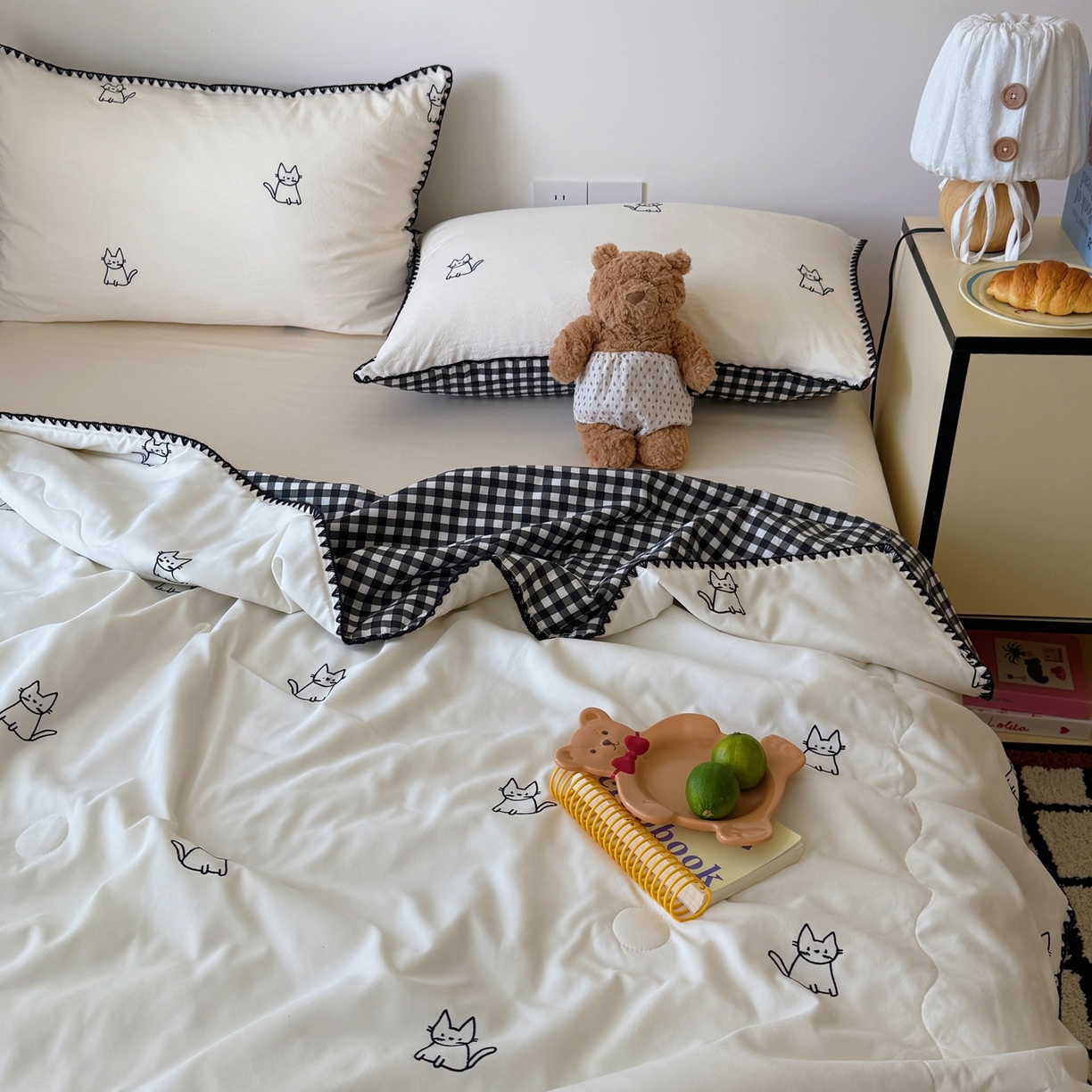 91家纺网 家纺一手货源 找家纺 顾里家纺 2026新款韩风刺绣云朵棉夏被夏凉被空调被 安睡猫