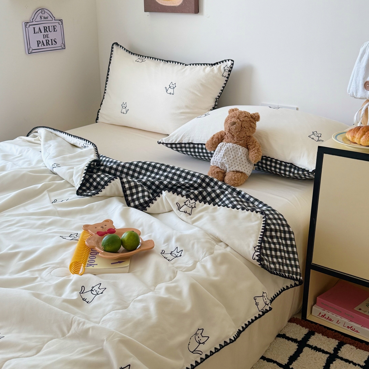 91家纺网 家纺一手货源 找家纺 顾里家纺 2026新款韩风刺绣云朵棉夏被夏凉被空调被 安睡猫