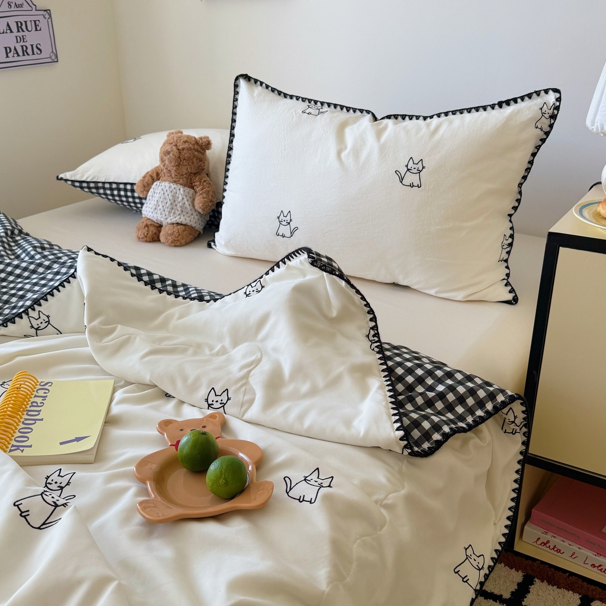 91家纺网 家纺一手货源 找家纺 顾里家纺 2026新款韩风刺绣云朵棉夏被夏凉被空调被 安睡猫