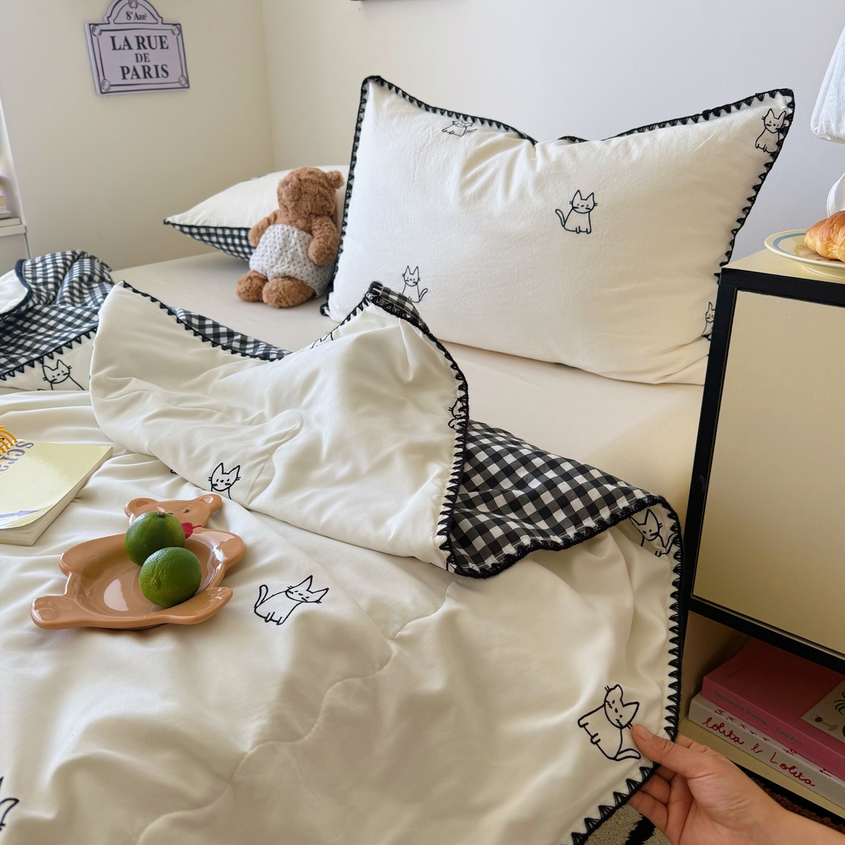 91家纺网 家纺一手货源 找家纺 顾里家纺 2026新款韩风刺绣云朵棉夏被夏凉被空调被 安睡猫