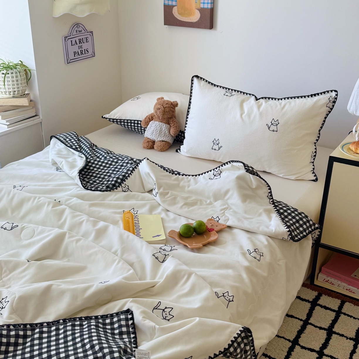 91家纺网 家纺一手货源 找家纺 顾里家纺 2026新款韩风刺绣云朵棉夏被夏凉被空调被 安睡猫