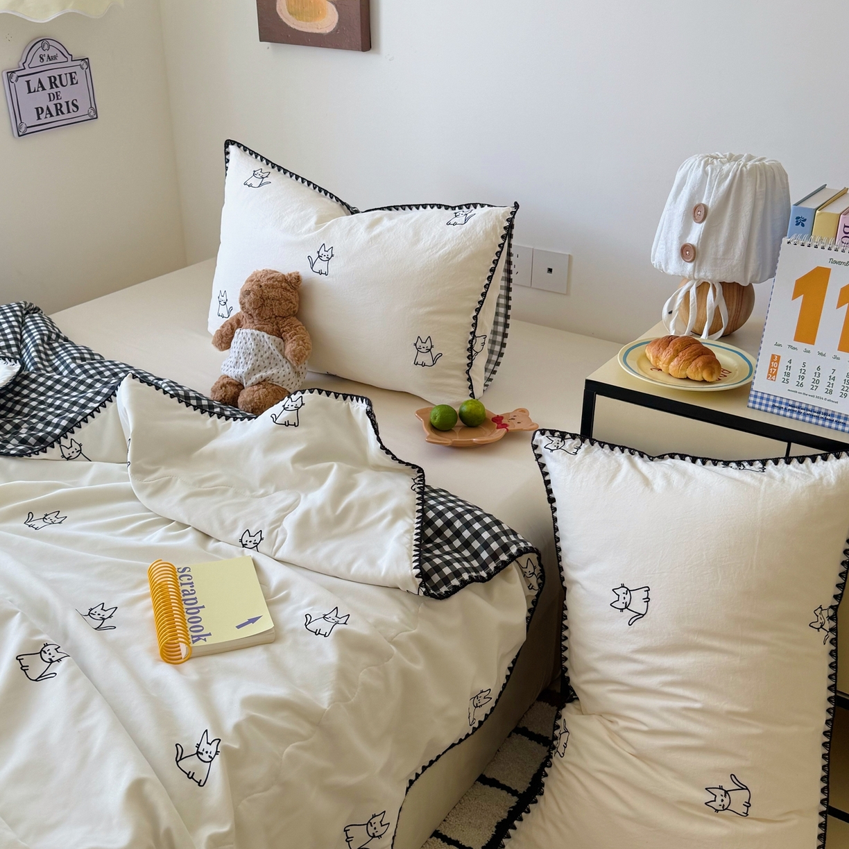 91家纺网 家纺一手货源 找家纺 顾里家纺 2026新款韩风刺绣云朵棉夏被夏凉被空调被 安睡猫