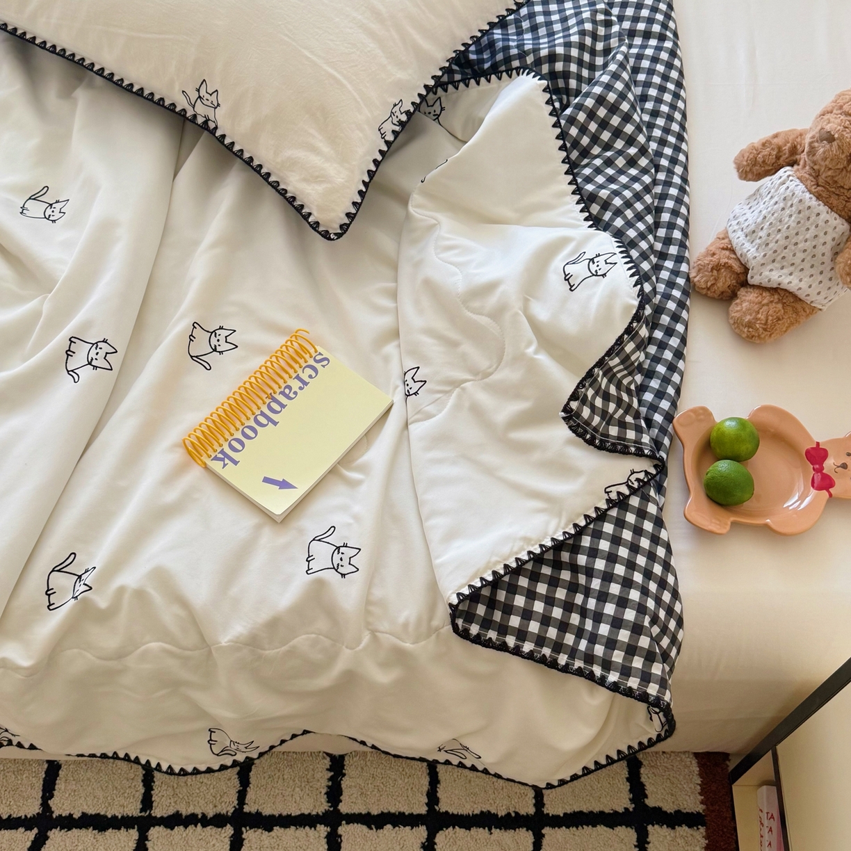 91家纺网 家纺一手货源 找家纺 顾里家纺 2026新款韩风刺绣云朵棉夏被夏凉被空调被 安睡猫