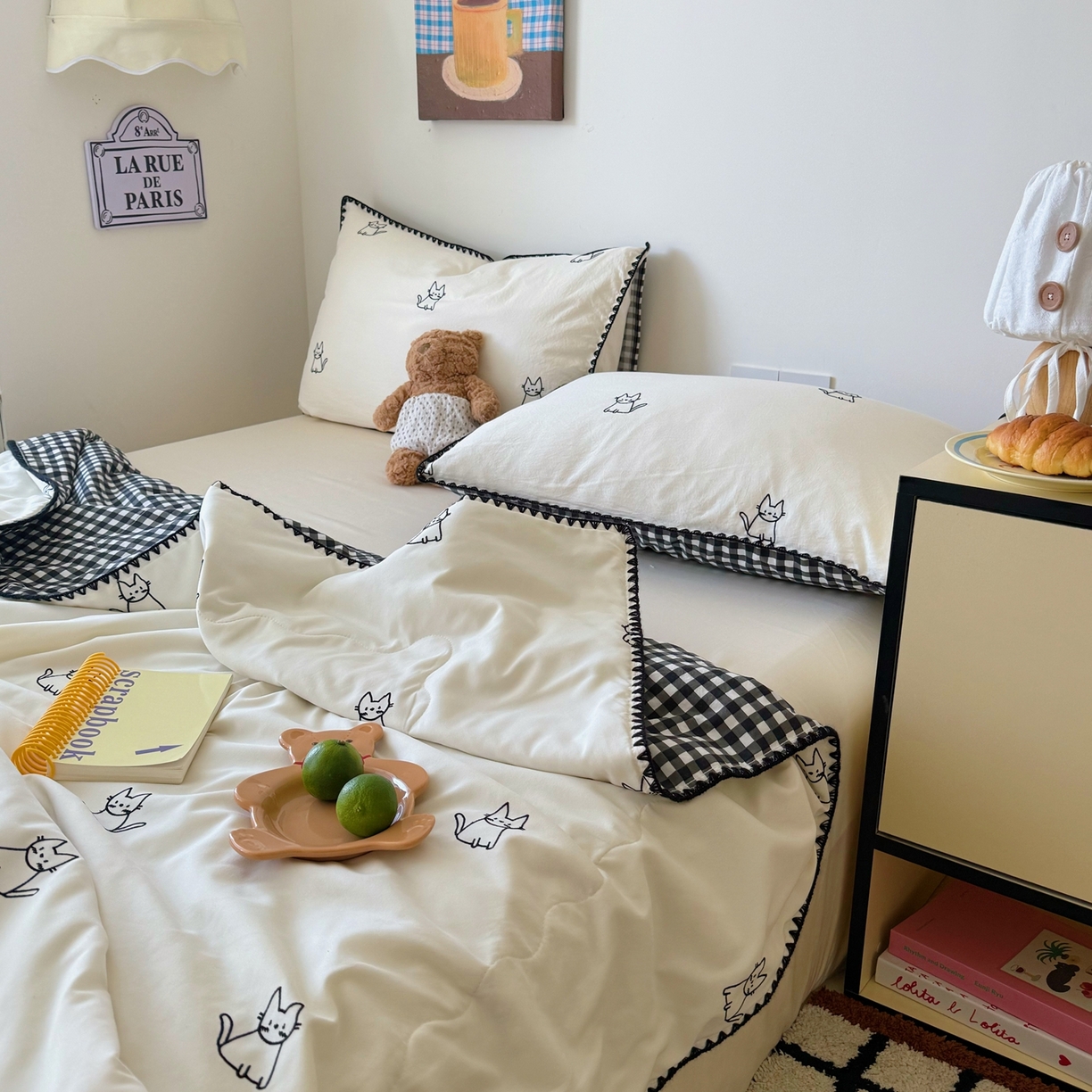 91家纺网 家纺一手货源 找家纺 顾里家纺 2026新款韩风刺绣云朵棉夏被夏凉被空调被 安睡猫