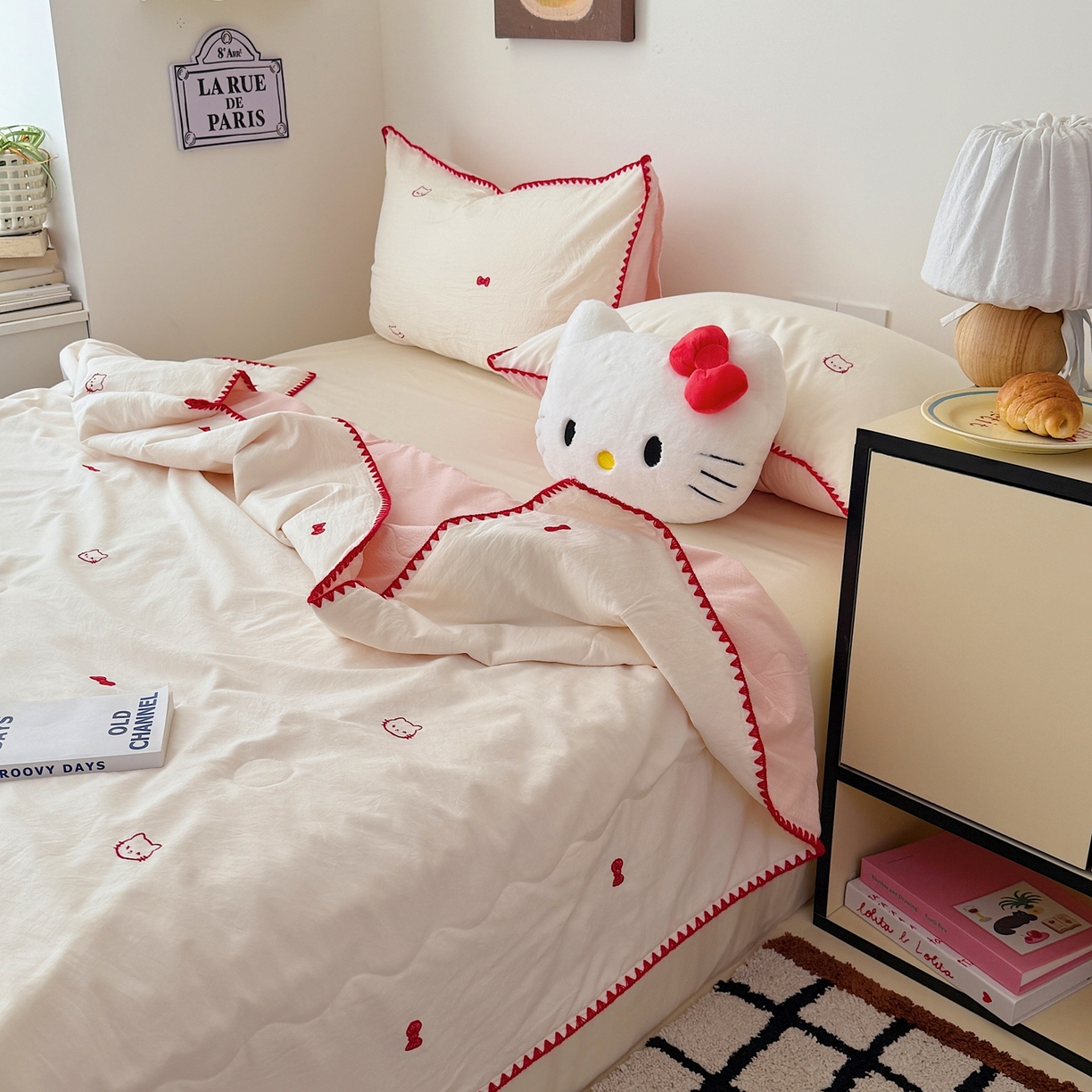 91家纺网 家纺一手货源 找家纺 顾里家纺 2026新款韩风刺绣云朵棉夏被夏凉被空调被 贝拉猫咪