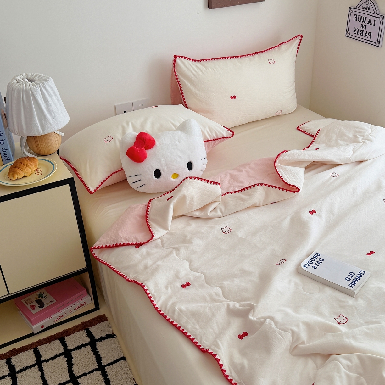 91家纺网 家纺一手货源 找家纺 顾里家纺 2026新款韩风刺绣云朵棉夏被夏凉被空调被 贝拉猫咪