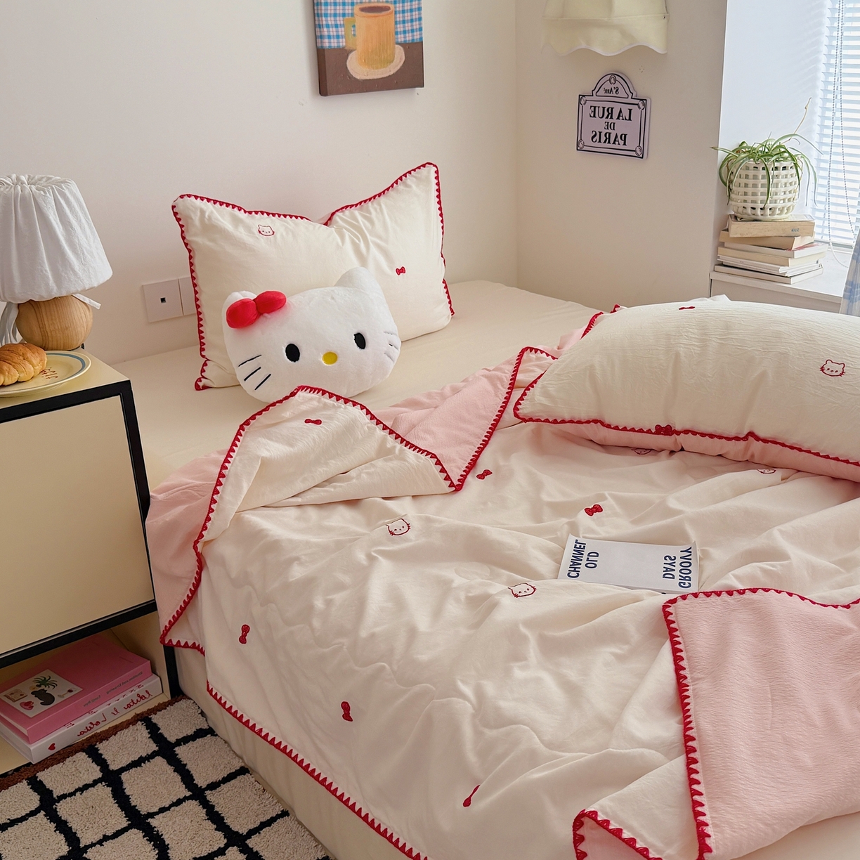 91家纺网 家纺一手货源 找家纺 顾里家纺 2026新款韩风刺绣云朵棉夏被夏凉被空调被 贝拉猫咪