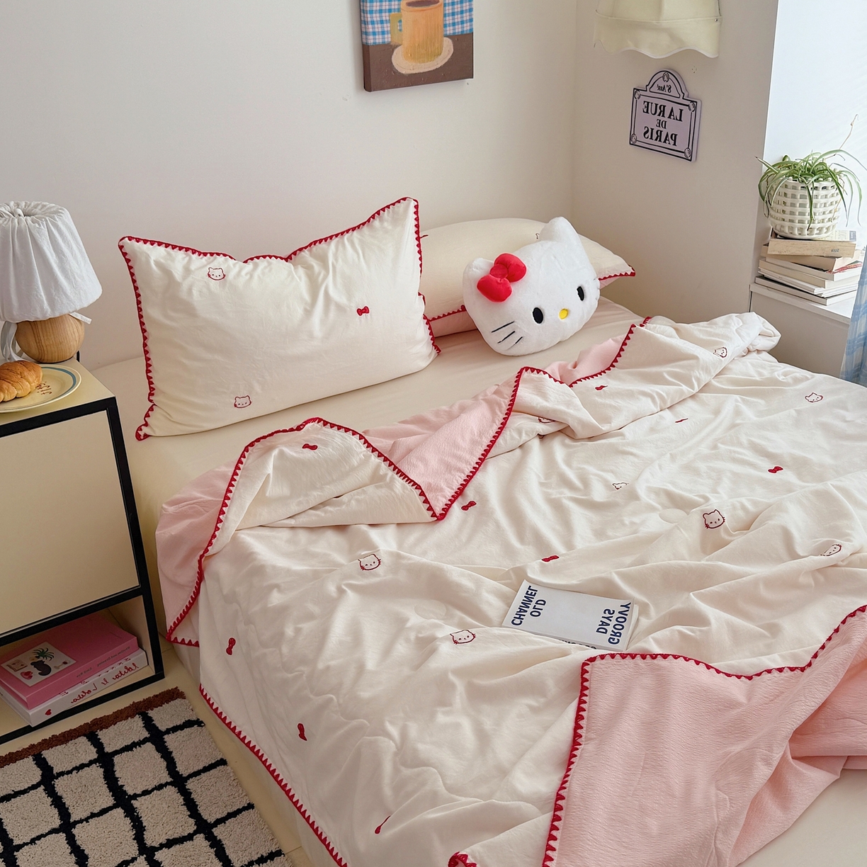 91家纺网 家纺一手货源 找家纺 顾里家纺 2026新款韩风刺绣云朵棉夏被夏凉被空调被 贝拉猫咪