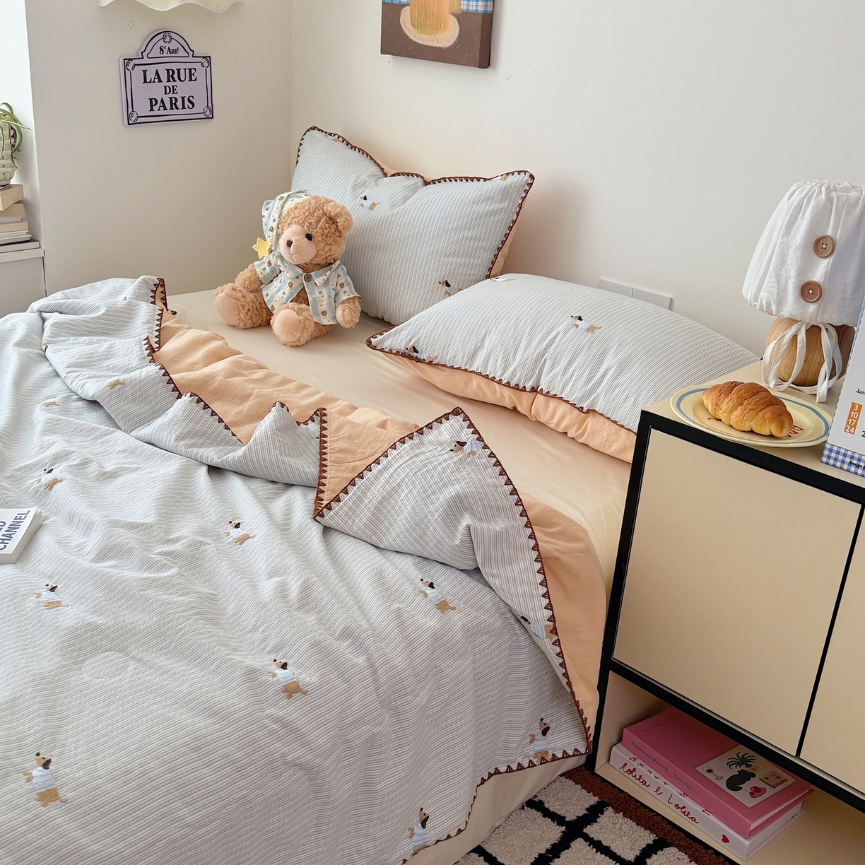 91家纺网 家纺一手货源 找家纺 顾里家纺 2026新款韩风刺绣云朵棉夏被夏凉被空调被 海盐小狗