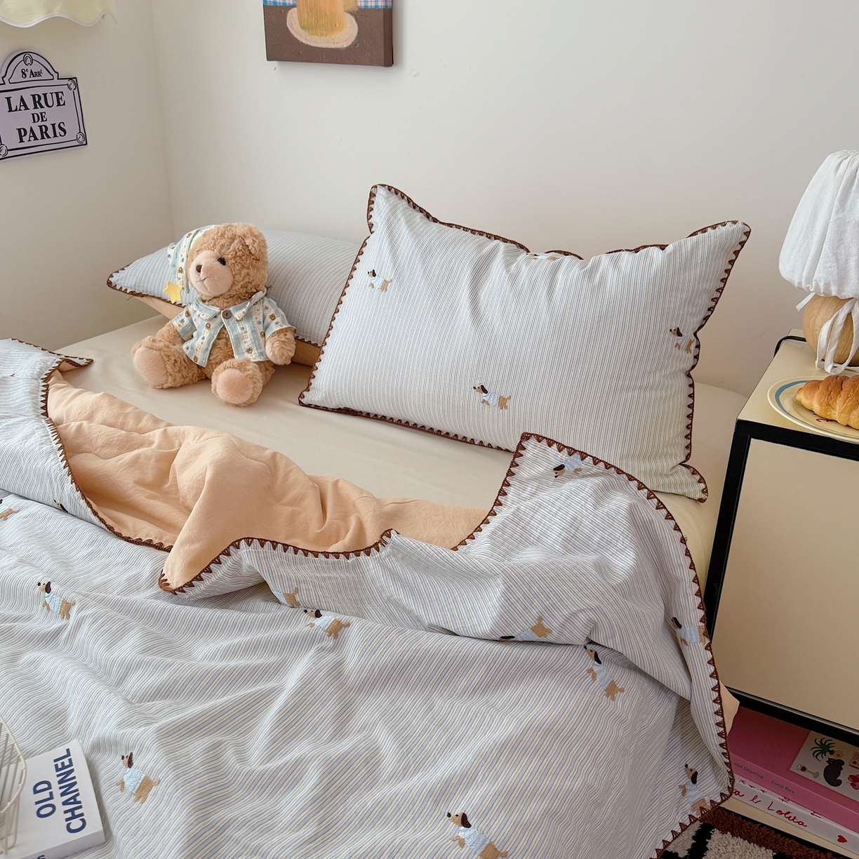 91家纺网 家纺一手货源 找家纺 顾里家纺 2026新款韩风刺绣云朵棉夏被夏凉被空调被 海盐小狗