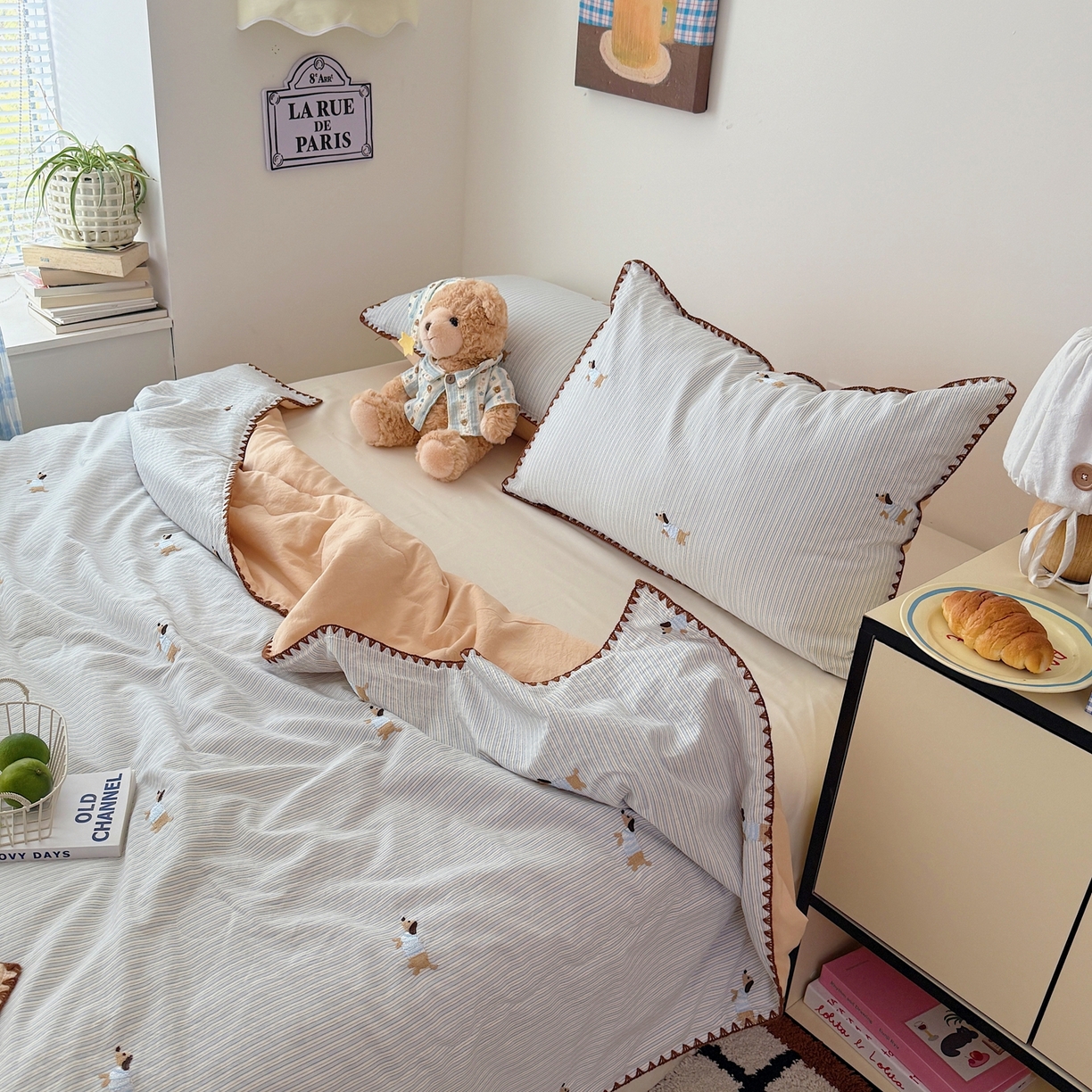 91家纺网 家纺一手货源 找家纺 顾里家纺 2026新款韩风刺绣云朵棉夏被夏凉被空调被 海盐小狗