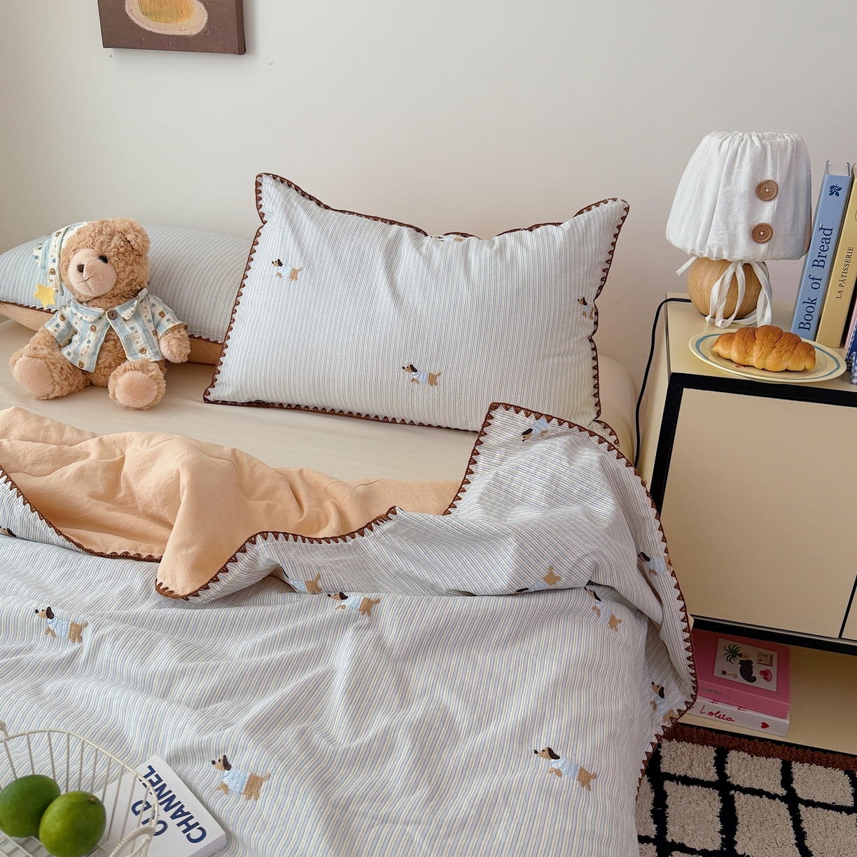 91家纺网 家纺一手货源 找家纺 顾里家纺 2026新款韩风刺绣云朵棉夏被夏凉被空调被 海盐小狗