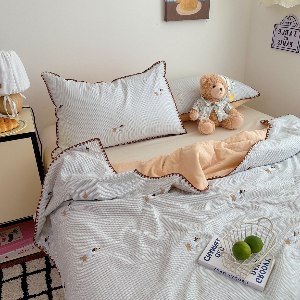 91家纺网 家纺一手货源 找家纺 顾里家纺 2026新款韩风刺绣云朵棉夏被夏凉被空调被 海盐小狗