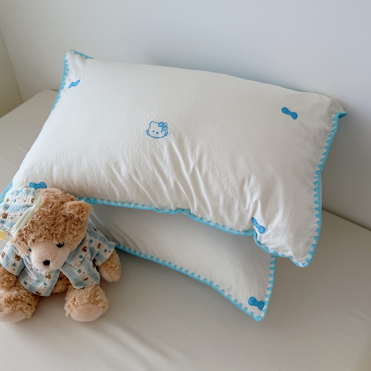 91家纺网 家纺一手货源 找家纺 顾里家纺 2026新款韩风刺绣云朵棉夏被夏凉被空调被 蓝线条猫