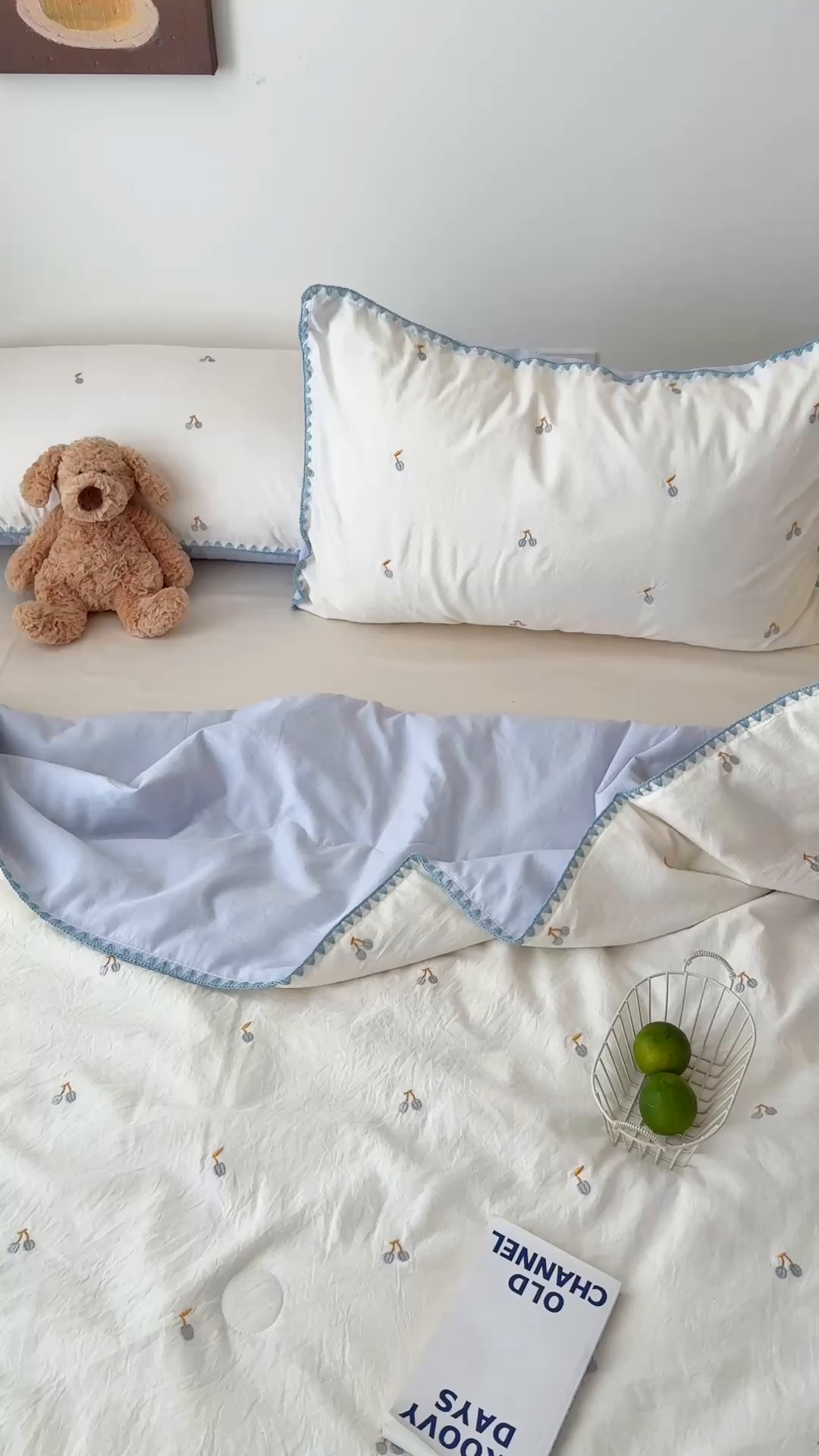 91家纺网 家纺一手货源 找家纺 顾里家纺 2026新款韩风刺绣云朵棉夏被夏凉被空调被 蓝樱桃