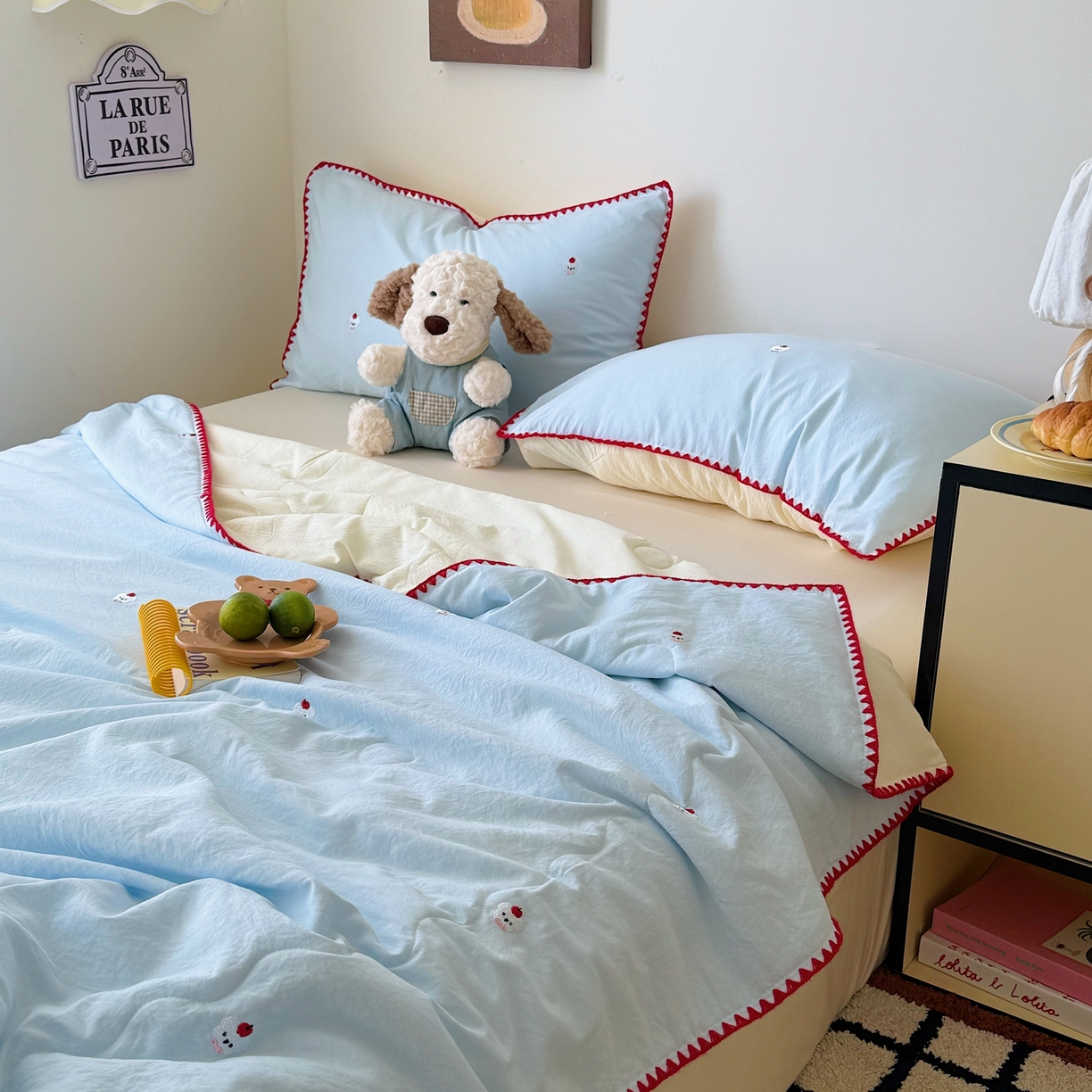 91家纺网 家纺一手货源 找家纺 顾里家纺 2026新款韩风刺绣云朵棉夏被夏凉被空调被 泡泡狗