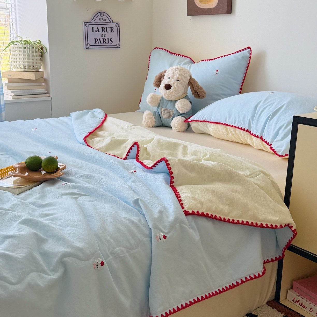 91家纺网 家纺一手货源 找家纺 顾里家纺 2026新款韩风刺绣云朵棉夏被夏凉被空调被 泡泡狗