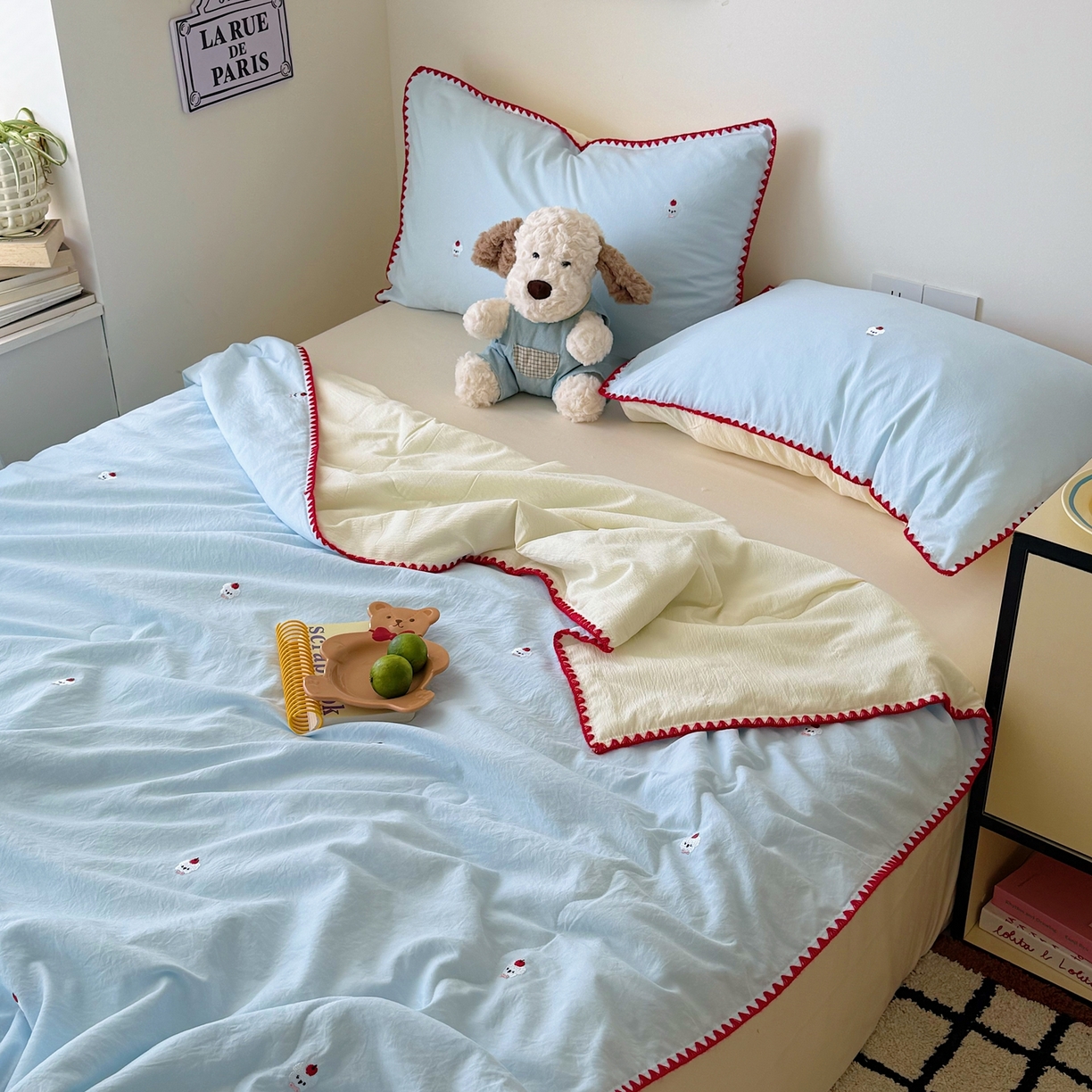 91家纺网 家纺一手货源 找家纺 顾里家纺 2026新款韩风刺绣云朵棉夏被夏凉被空调被 泡泡狗