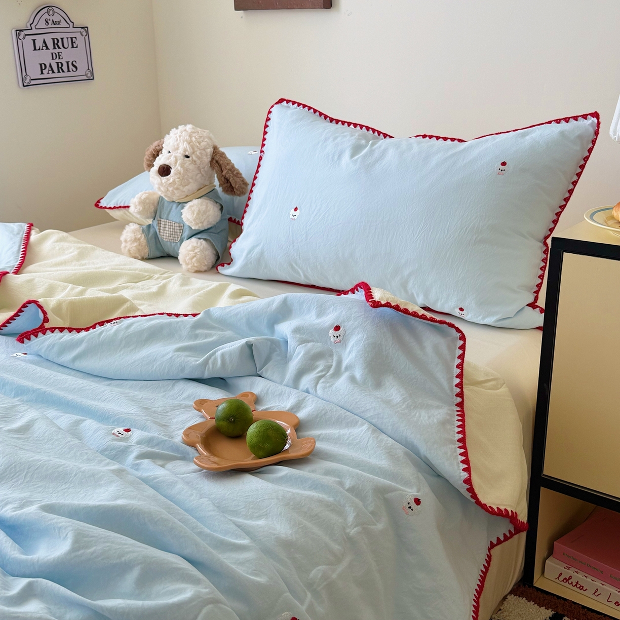 91家纺网 家纺一手货源 找家纺 顾里家纺 2026新款韩风刺绣云朵棉夏被夏凉被空调被 泡泡狗