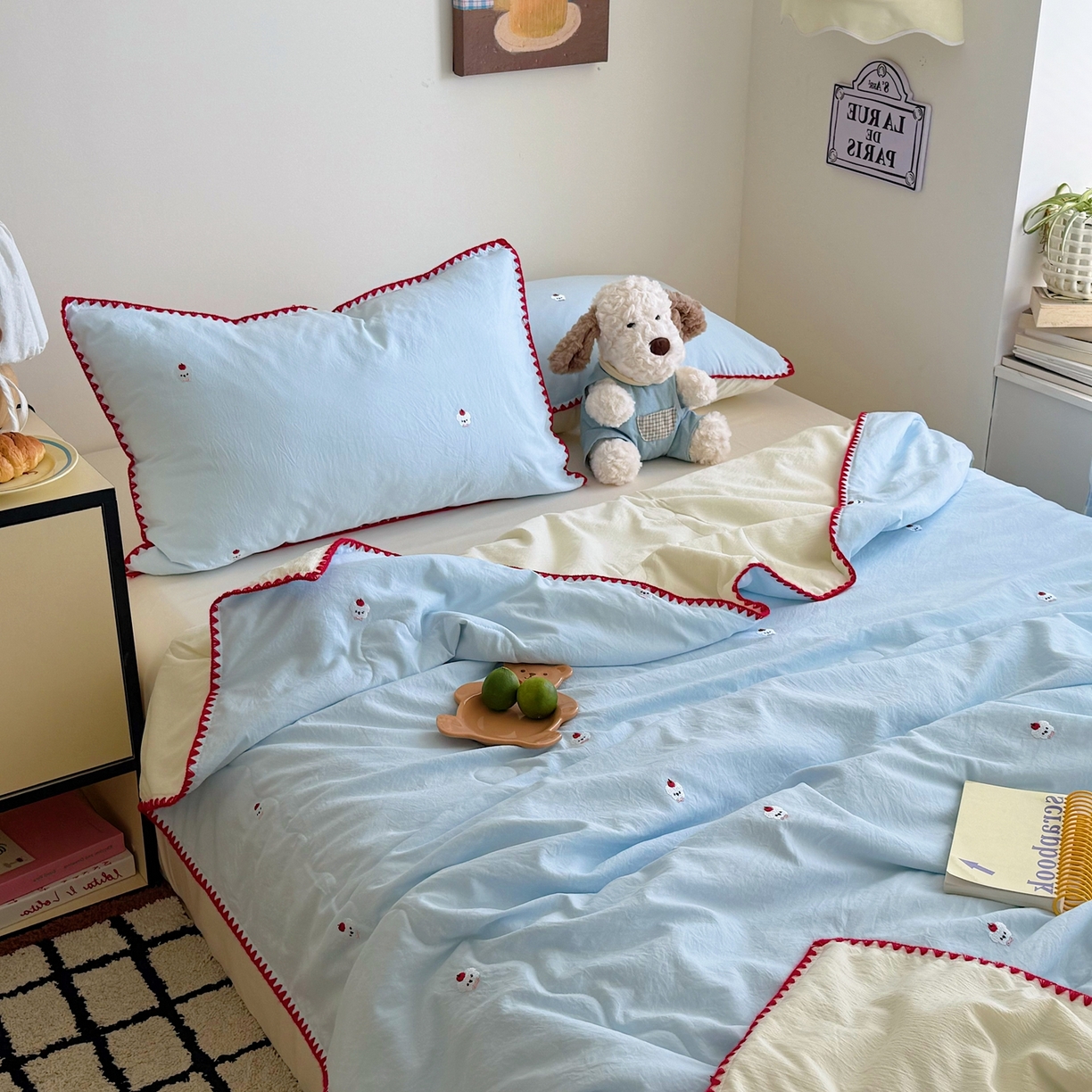 91家纺网 家纺一手货源 找家纺 顾里家纺 2026新款韩风刺绣云朵棉夏被夏凉被空调被 泡泡狗