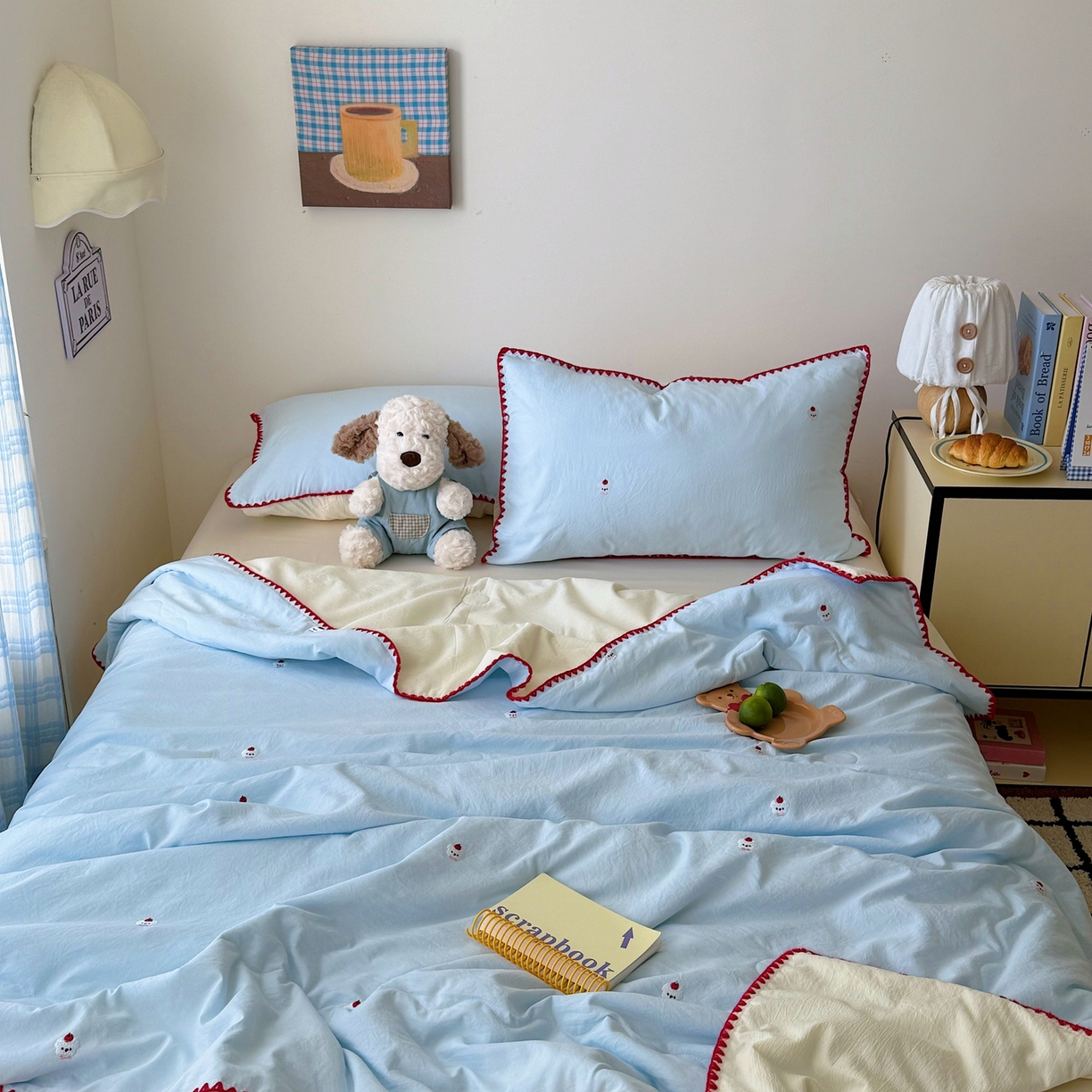 91家纺网 家纺一手货源 找家纺 顾里家纺 2026新款韩风刺绣云朵棉夏被夏凉被空调被 泡泡狗