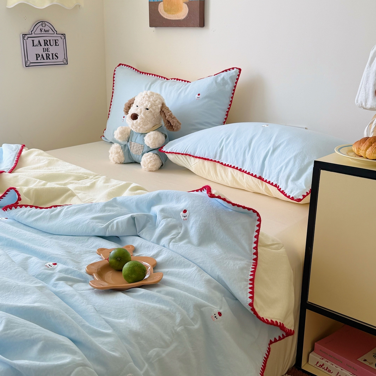 91家纺网 家纺一手货源 找家纺 顾里家纺 2026新款韩风刺绣云朵棉夏被夏凉被空调被 泡泡狗