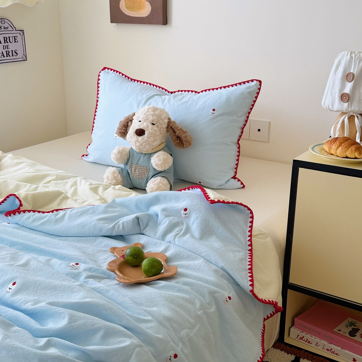 91家纺网 家纺一手货源 找家纺 顾里家纺 2026新款韩风刺绣云朵棉夏被夏凉被空调被 泡泡狗