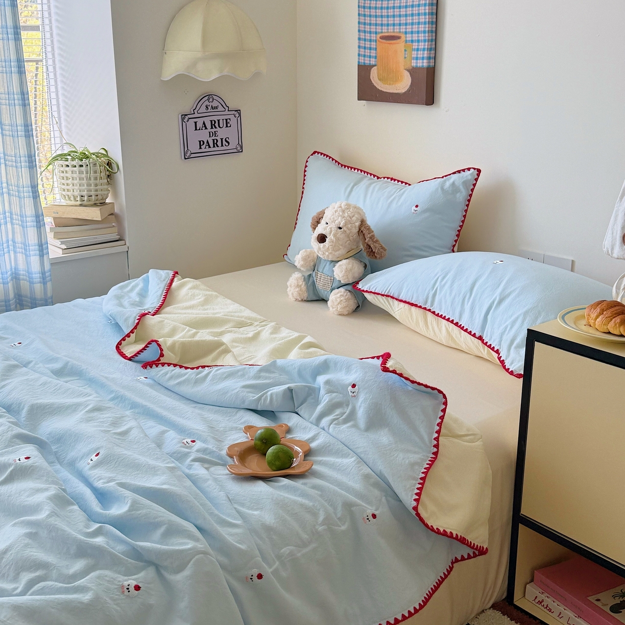 91家纺网 家纺一手货源 找家纺 顾里家纺 2026新款韩风刺绣云朵棉夏被夏凉被空调被 泡泡狗