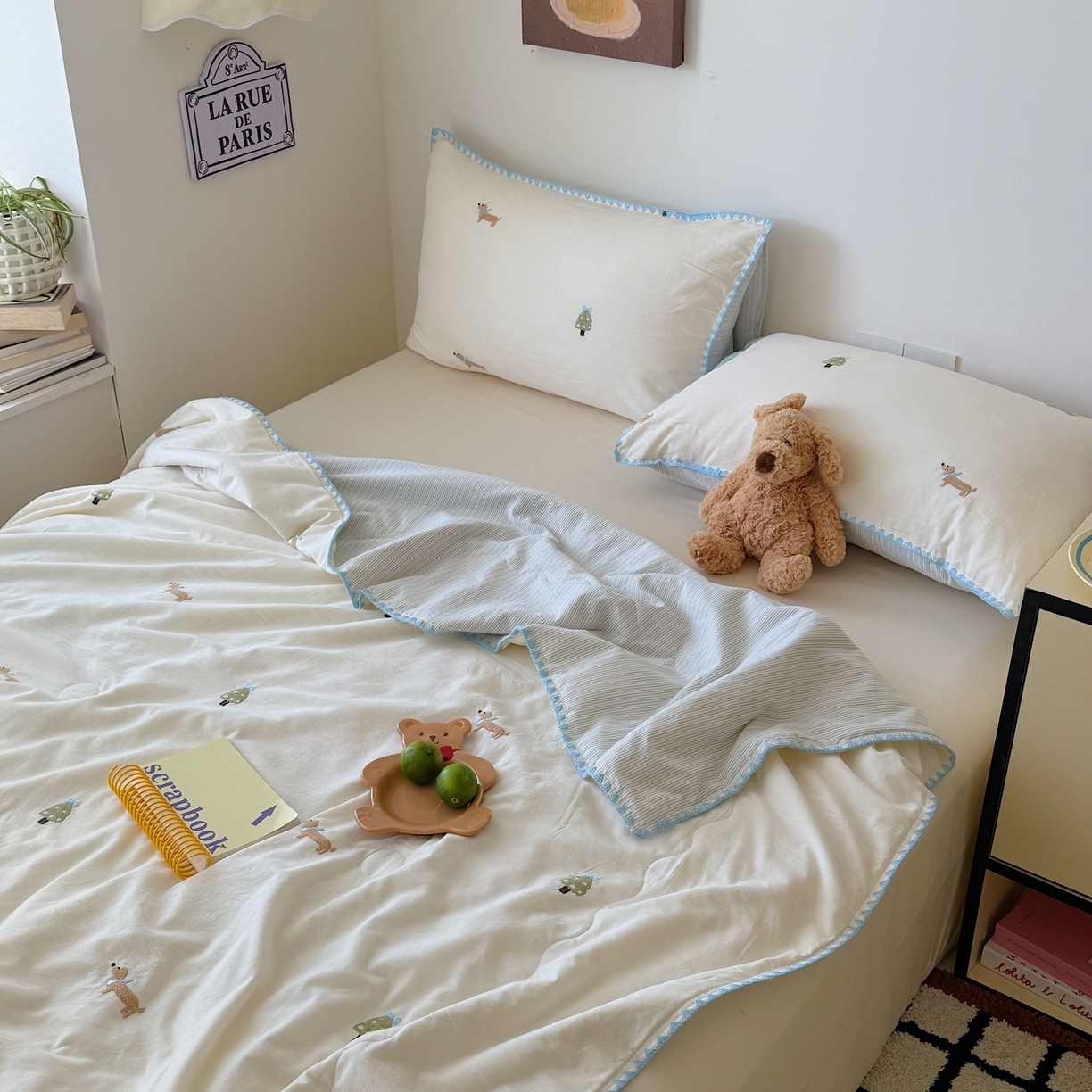 91家纺网 家纺一手货源 找家纺 顾里家纺 2026新款韩风刺绣云朵棉夏被夏凉被空调被 圣诞狗狗