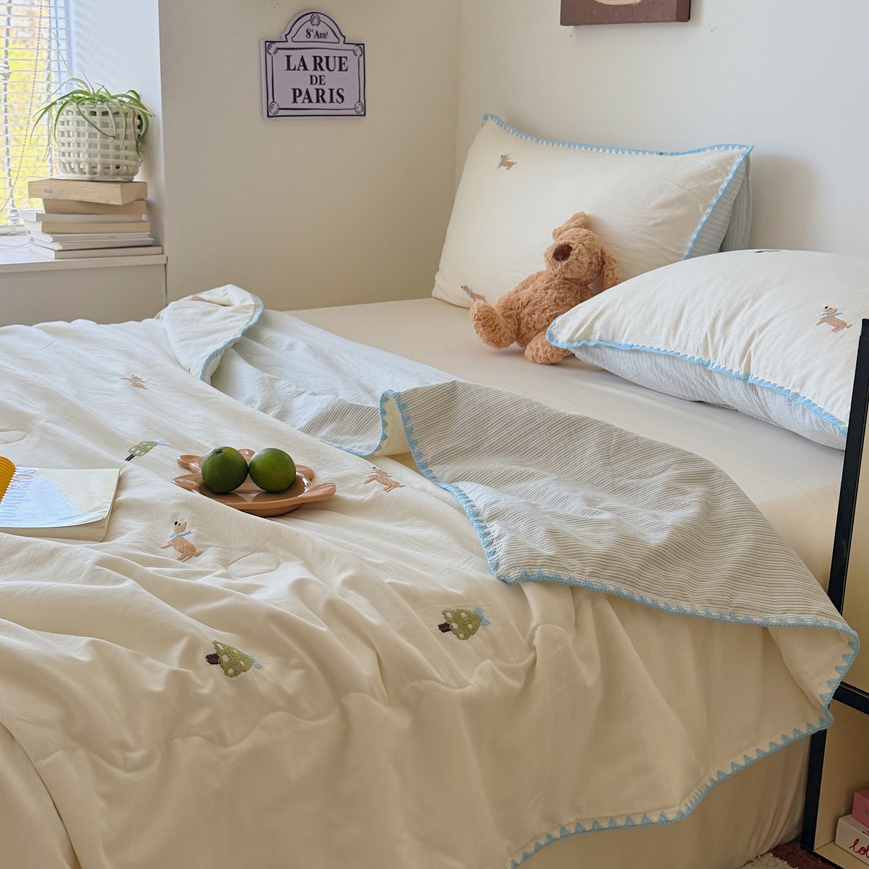 91家纺网 家纺一手货源 找家纺 顾里家纺 2026新款韩风刺绣云朵棉夏被夏凉被空调被 圣诞狗狗