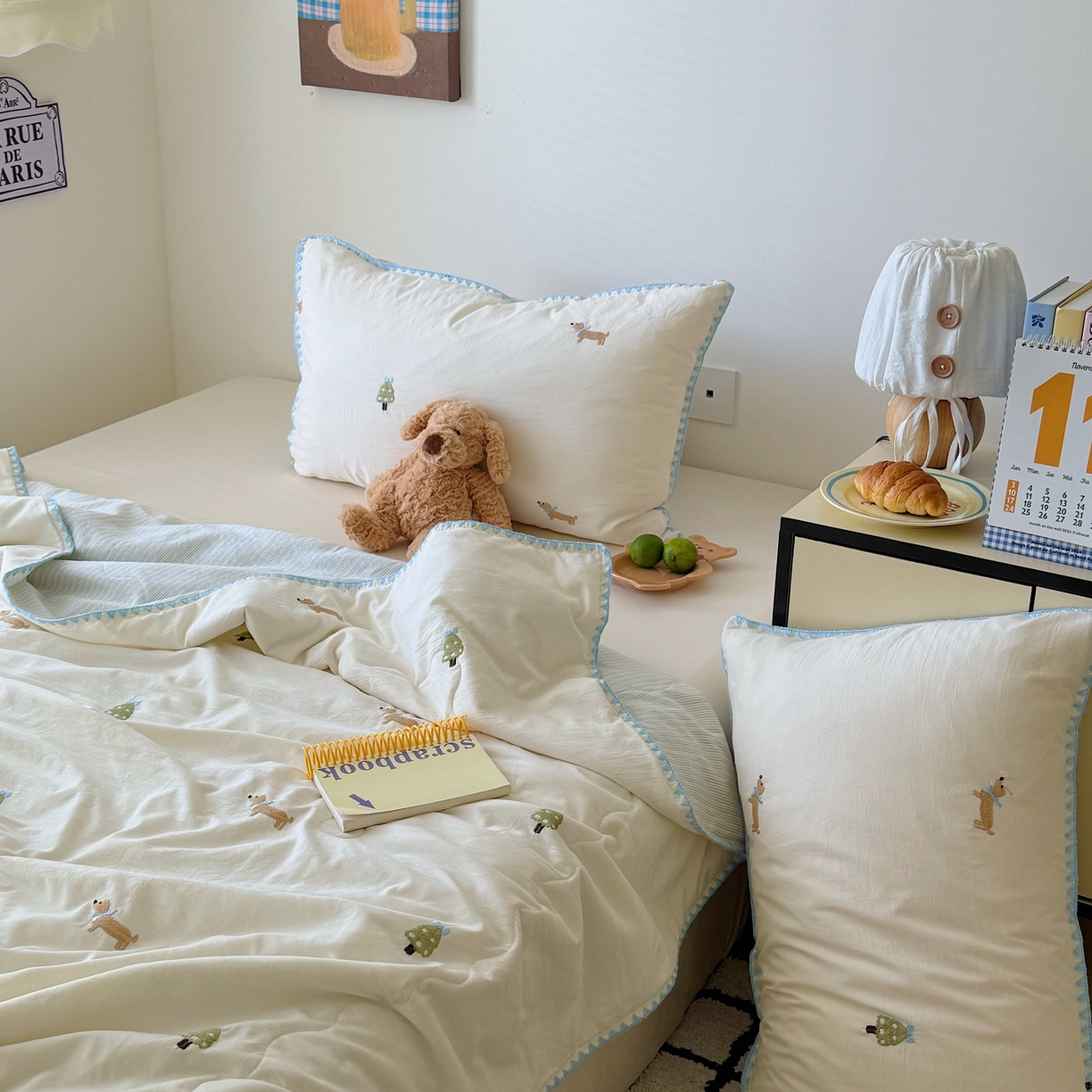 91家纺网 家纺一手货源 找家纺 顾里家纺 2026新款韩风刺绣云朵棉夏被夏凉被空调被 圣诞狗狗