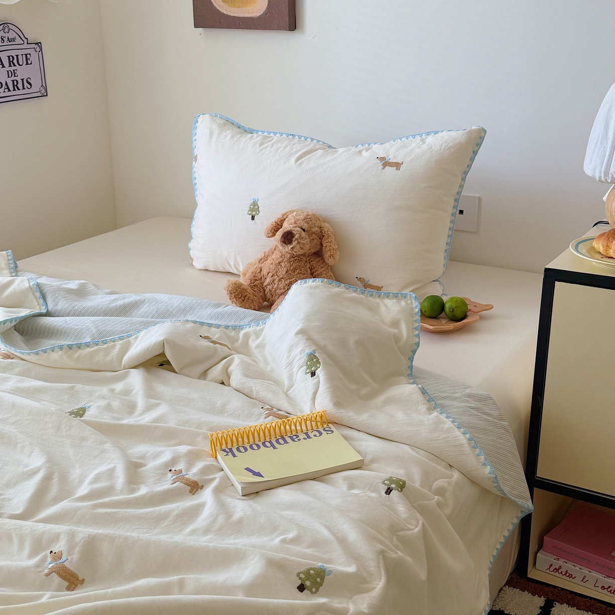 91家纺网 家纺一手货源 找家纺 顾里家纺 2026新款韩风刺绣云朵棉夏被夏凉被空调被 圣诞狗狗