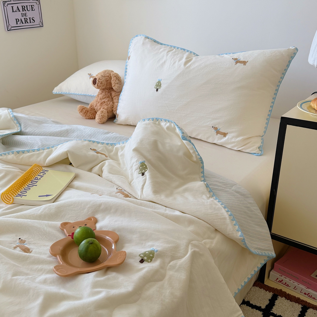 91家纺网 家纺一手货源 找家纺 顾里家纺 2026新款韩风刺绣云朵棉夏被夏凉被空调被 圣诞狗狗