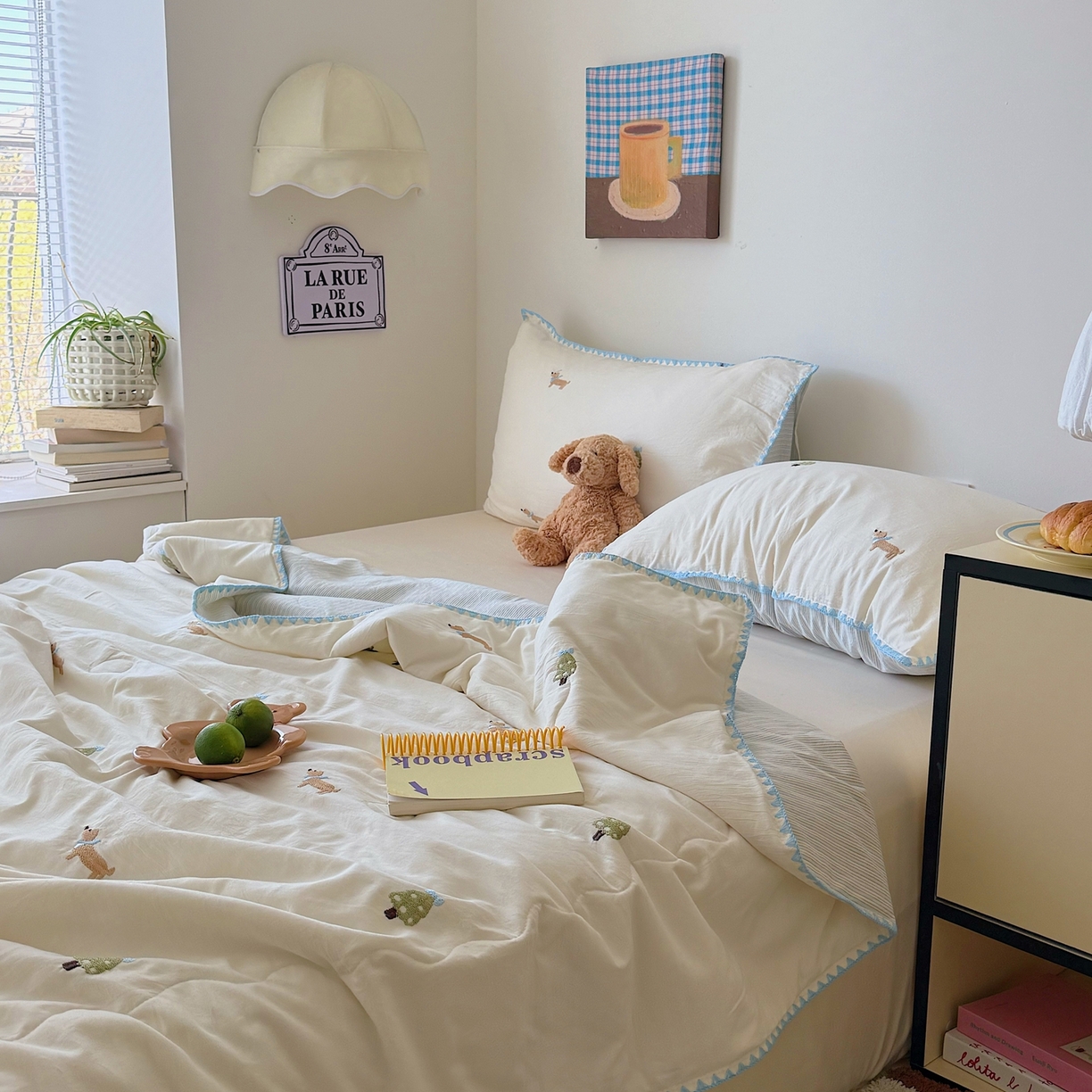 91家纺网 家纺一手货源 找家纺 顾里家纺 2026新款韩风刺绣云朵棉夏被夏凉被空调被 圣诞狗狗