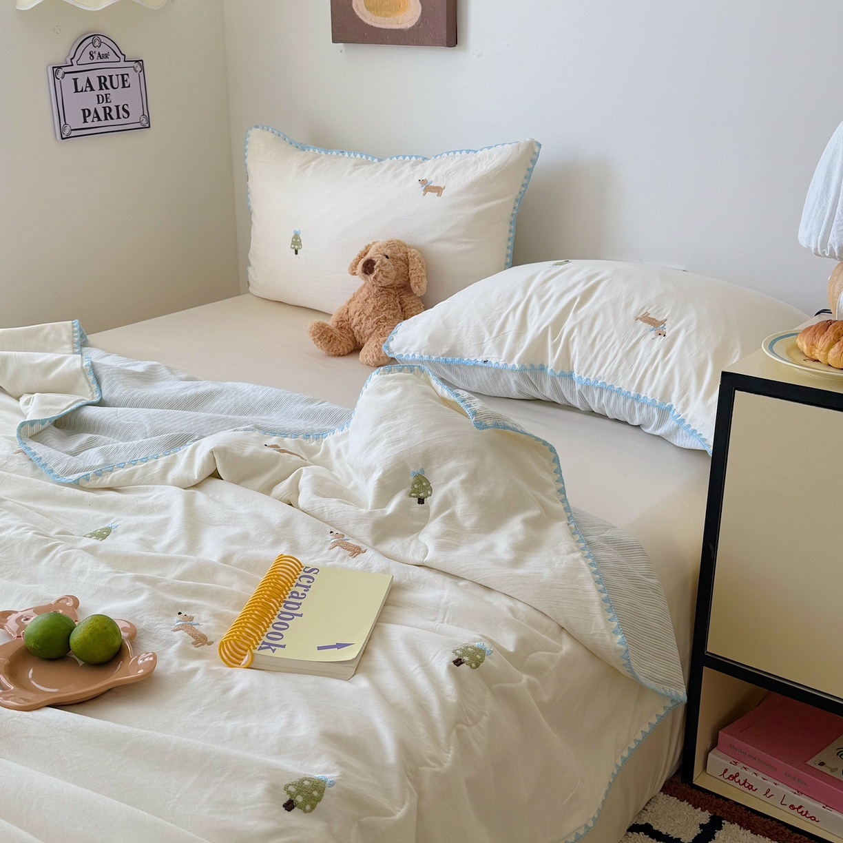 91家纺网 家纺一手货源 找家纺 顾里家纺 2026新款韩风刺绣云朵棉夏被夏凉被空调被 圣诞狗狗