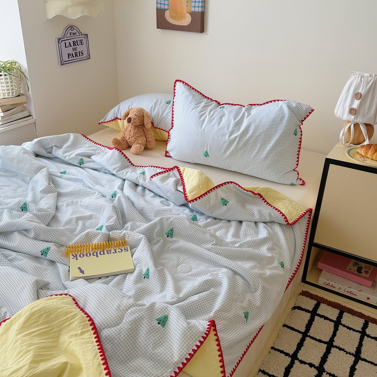 91家纺网 家纺一手货源 找家纺 顾里家纺 2026新款韩风刺绣云朵棉夏被夏凉被空调被 圣诞树