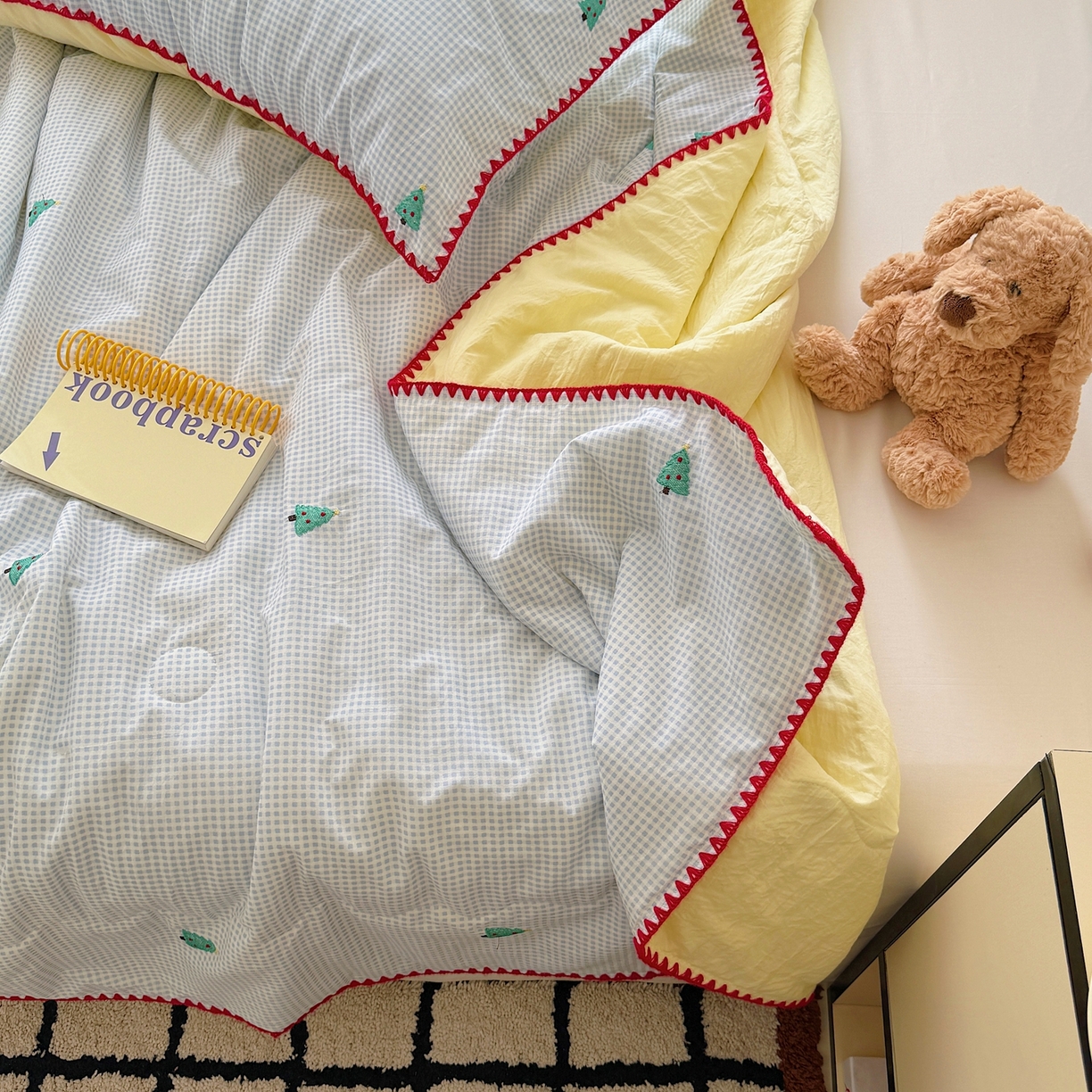 91家纺网 家纺一手货源 找家纺 顾里家纺 2026新款韩风刺绣云朵棉夏被夏凉被空调被 圣诞树